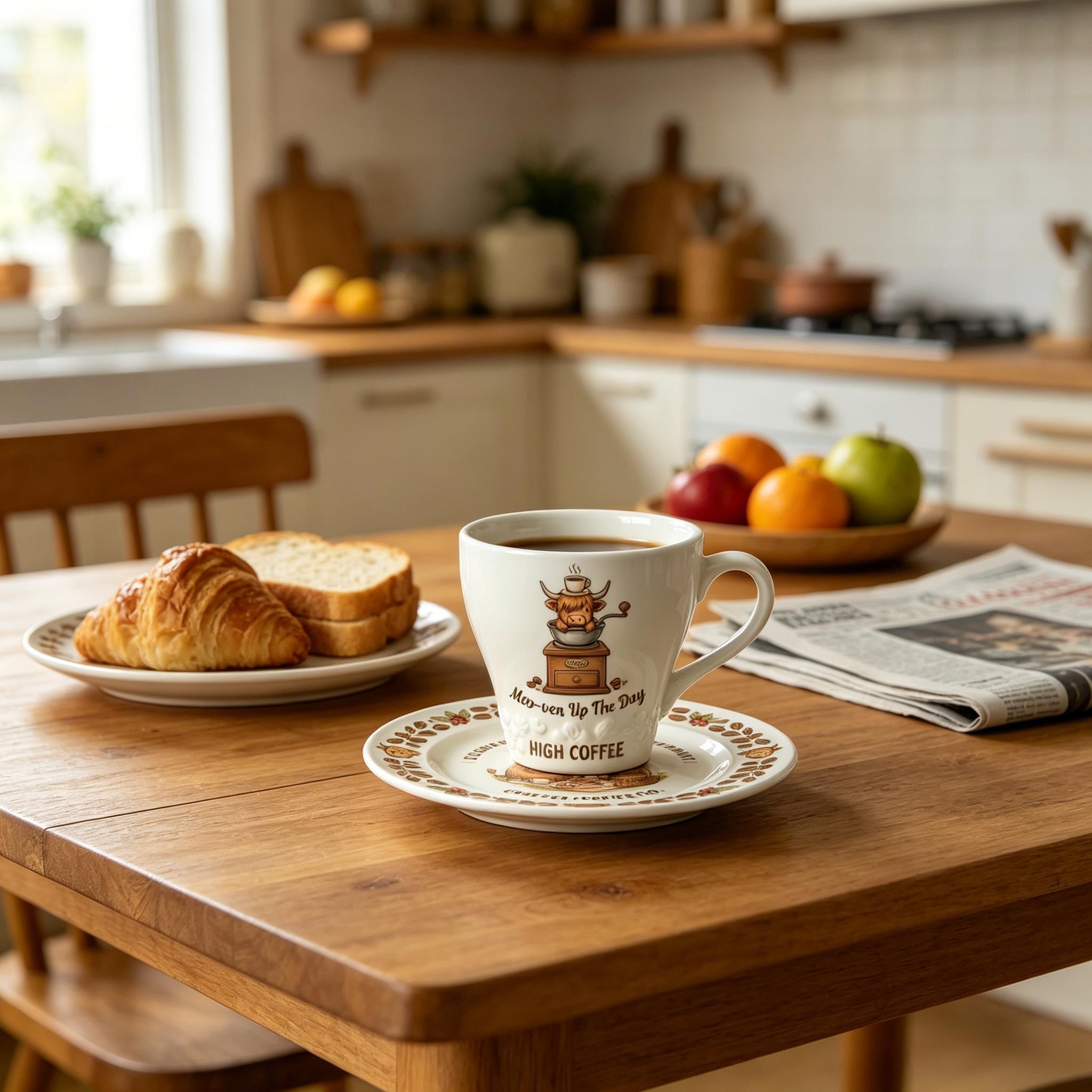 🐂 Highland Cow “Moo-Ment” Mug & Coffee Saucer Set