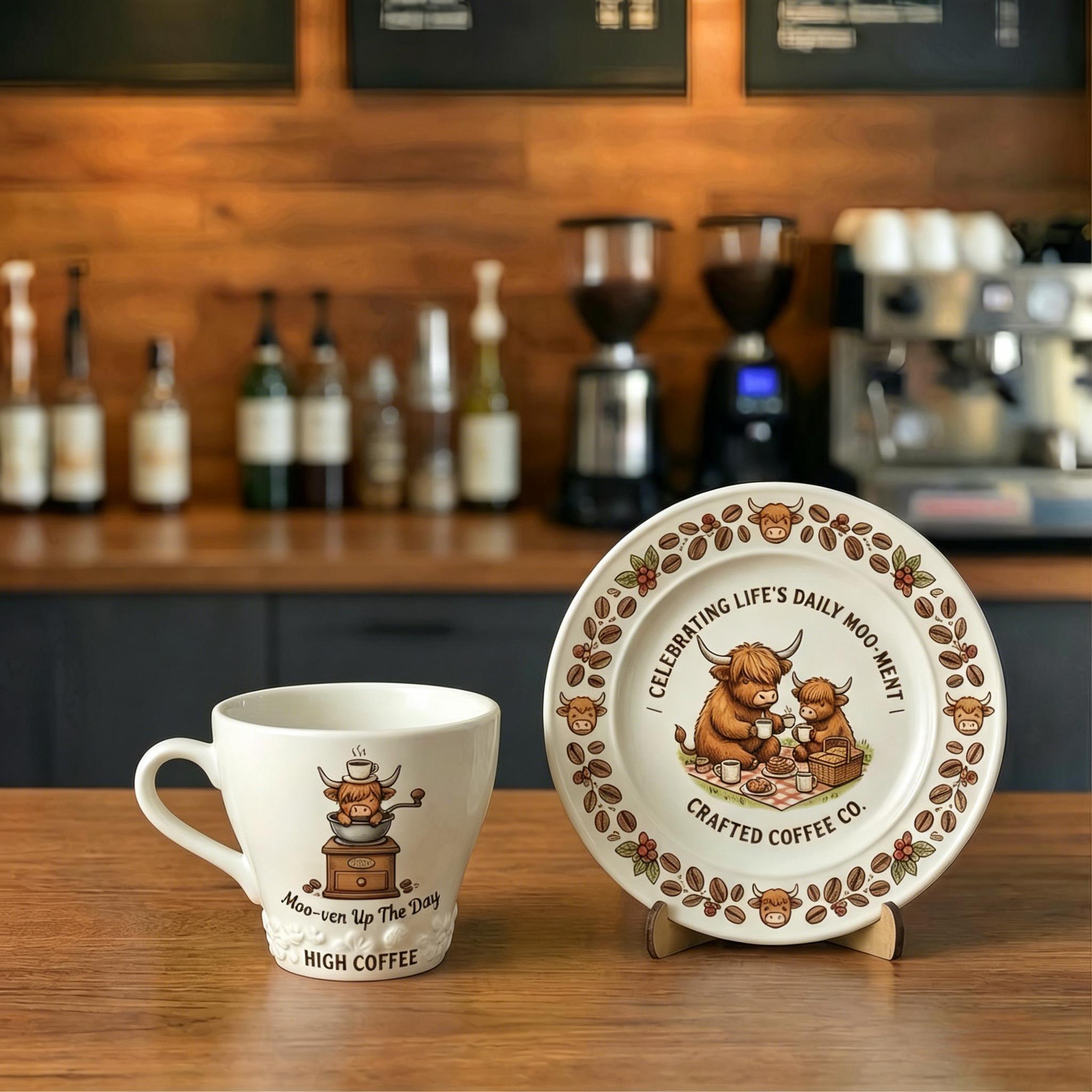 🐂 Highland Cow “Moo-Ment” Mug & Coffee Saucer Set