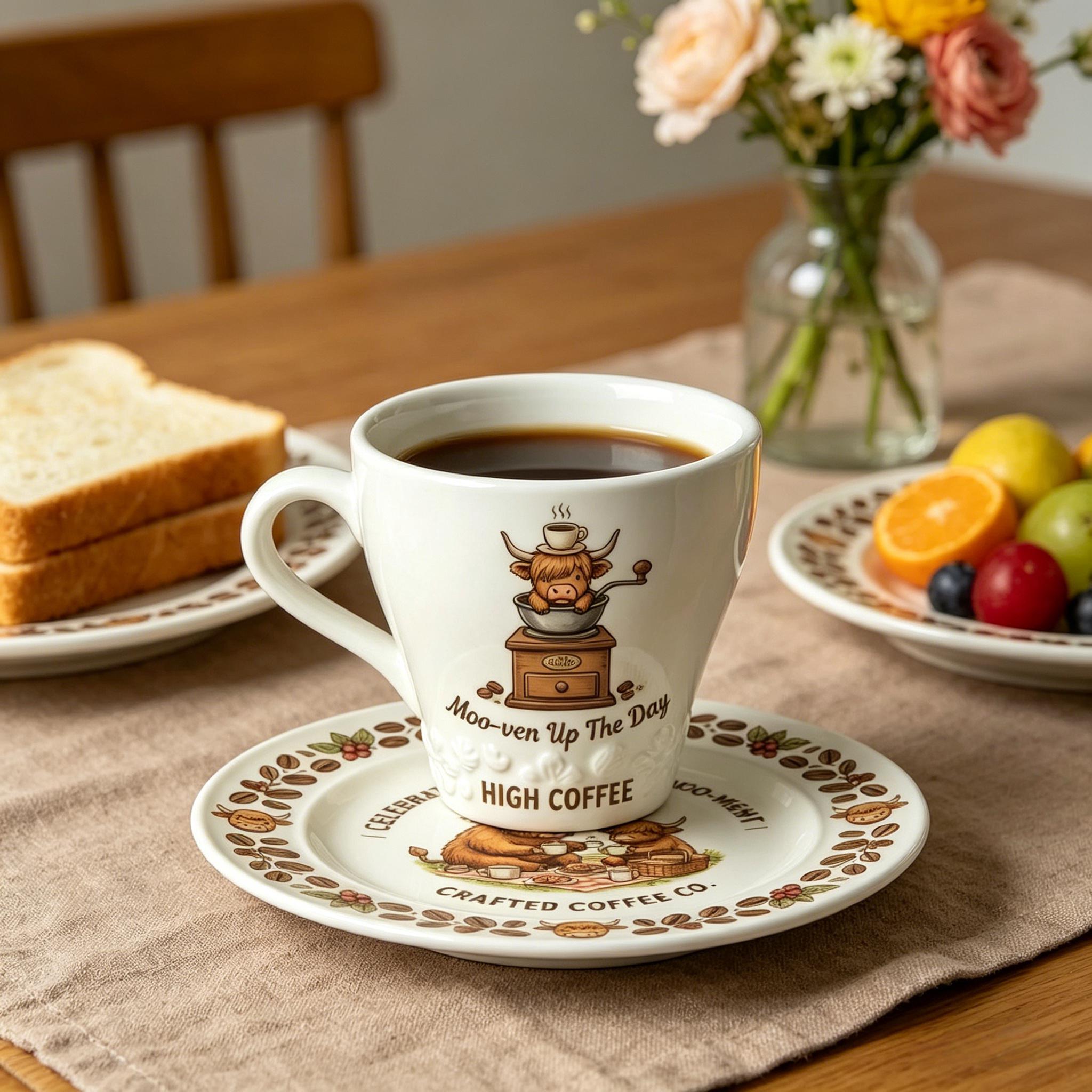 🐂 Highland Cow “Moo-Ment” Mug & Coffee Saucer Set