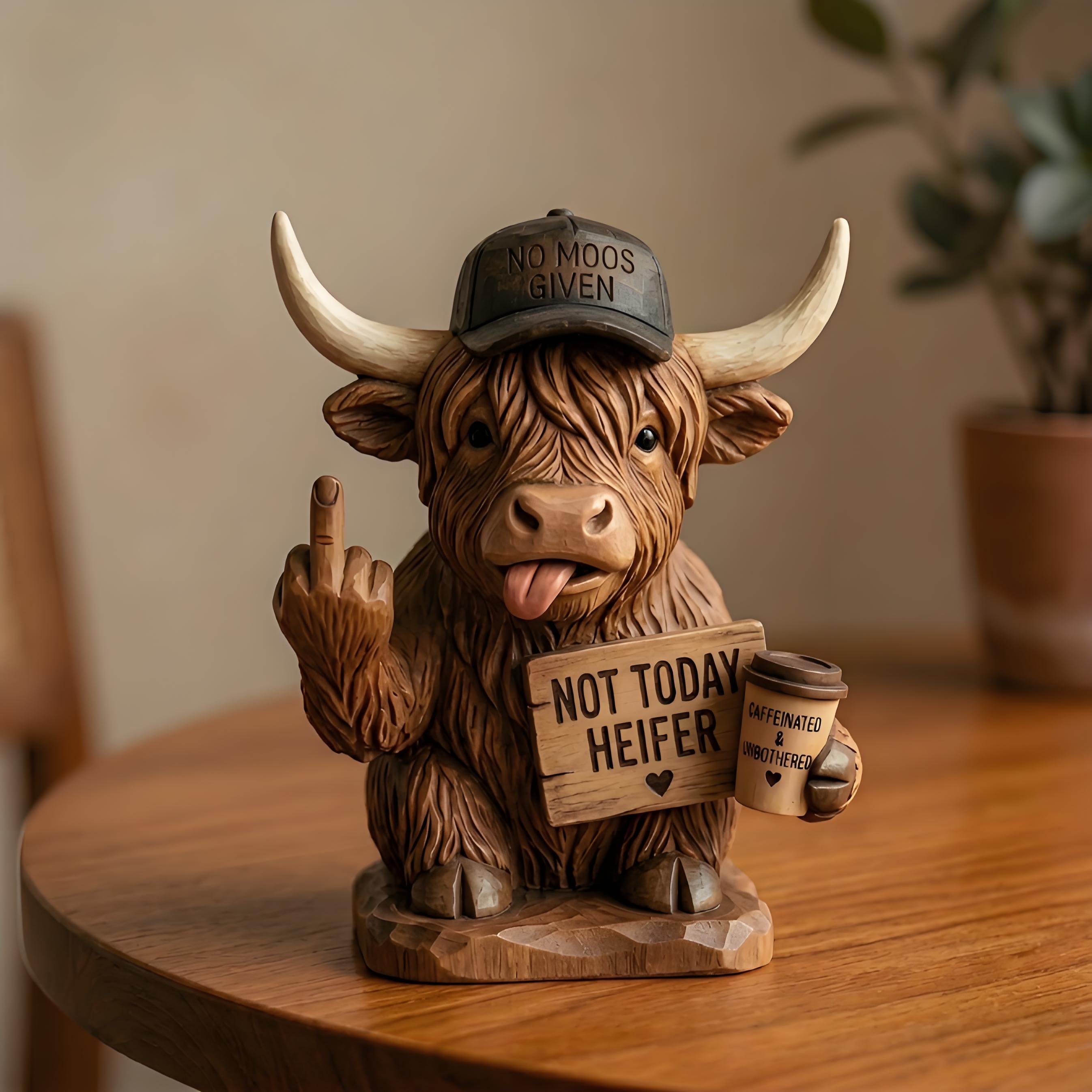 🐮"No Moos Given" Sassy Highland Cow Desk Statue  – The Perfect Antidote to a Chaotic Day 