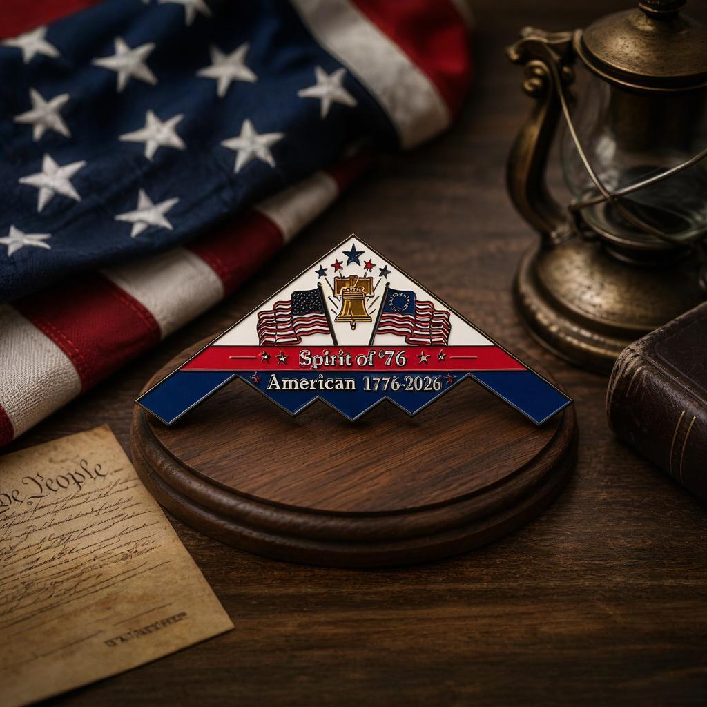 Spirit of ’76 B-2 Stealth Bomber Challenge Coin – 250th Anniversary Patriotic Collectible