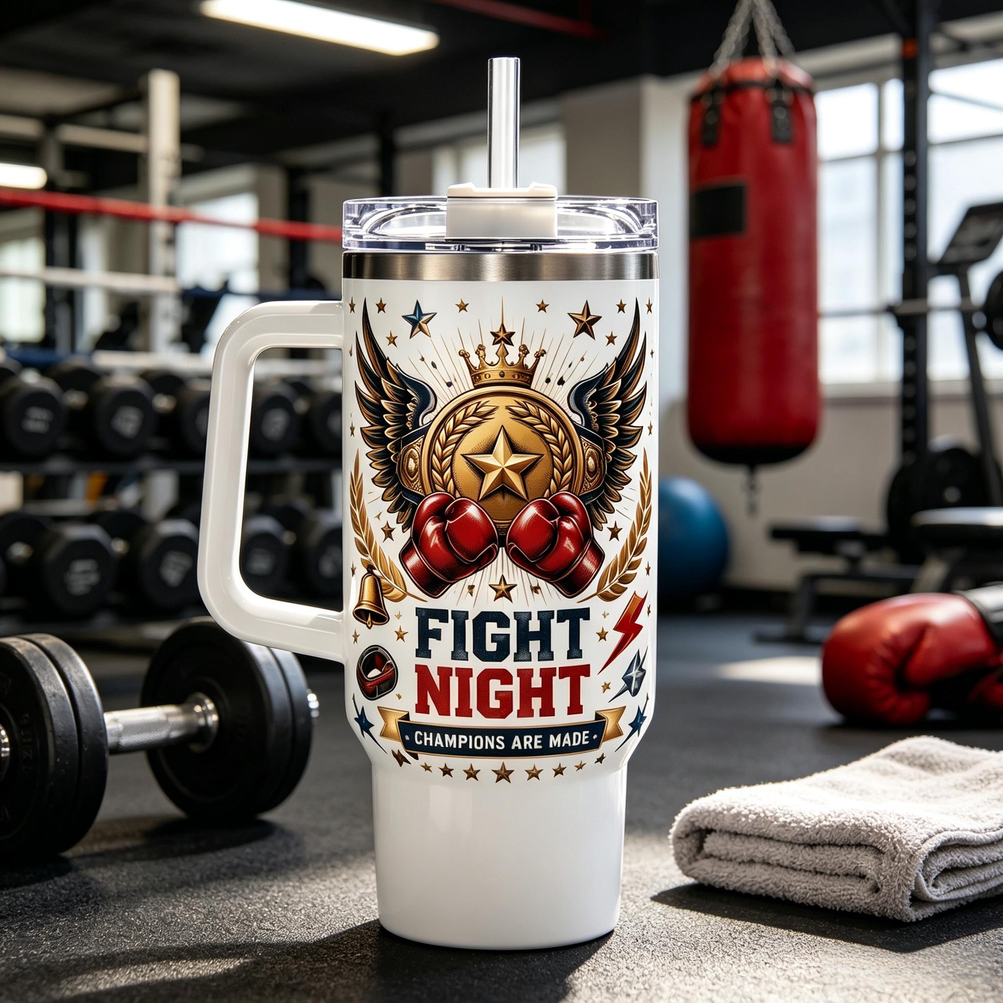 🥊🎖Fight Night Champion 40oz Stainless Steel Tumbler – Bold Boxing Night Designs