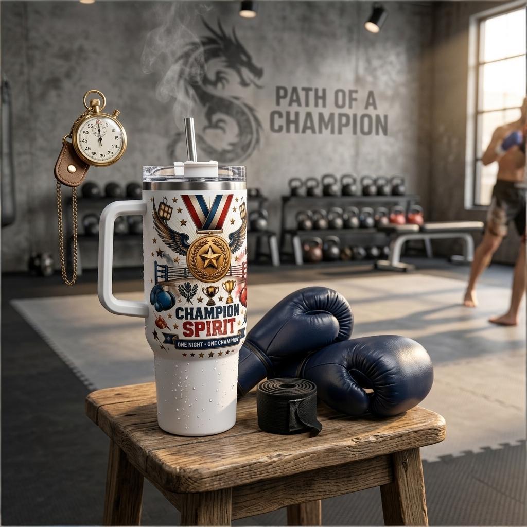 🥊🎖Fight Night Champion 40oz Stainless Steel Tumbler – Bold Boxing Night Designs