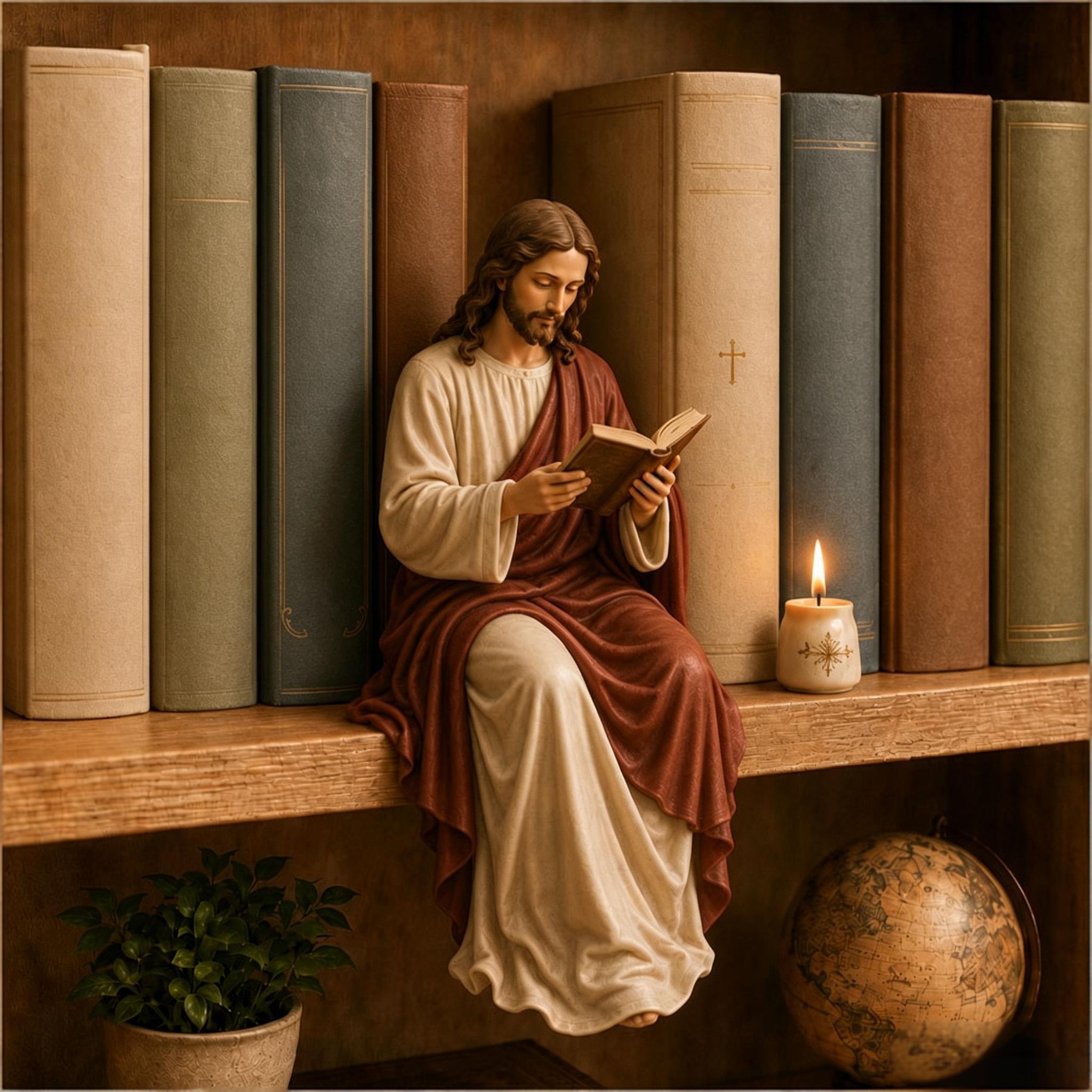 📖Virgin Mary & Jesus Reading Bookshelf Figure