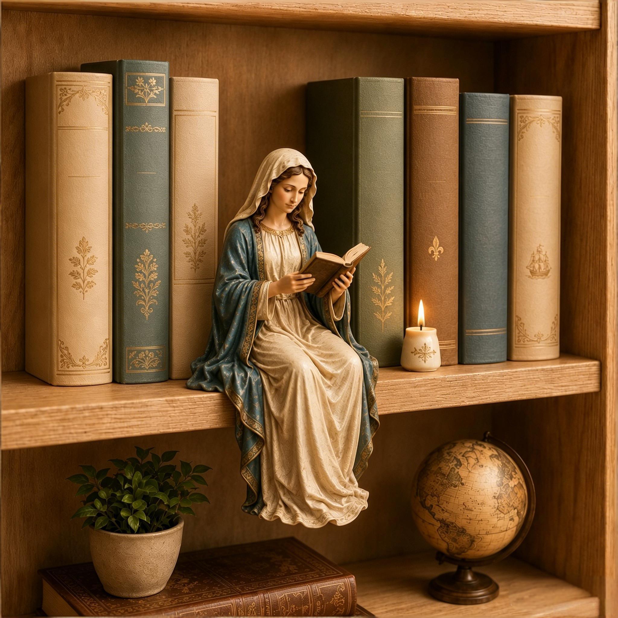 📖Virgin Mary & Jesus Reading Bookshelf Figure