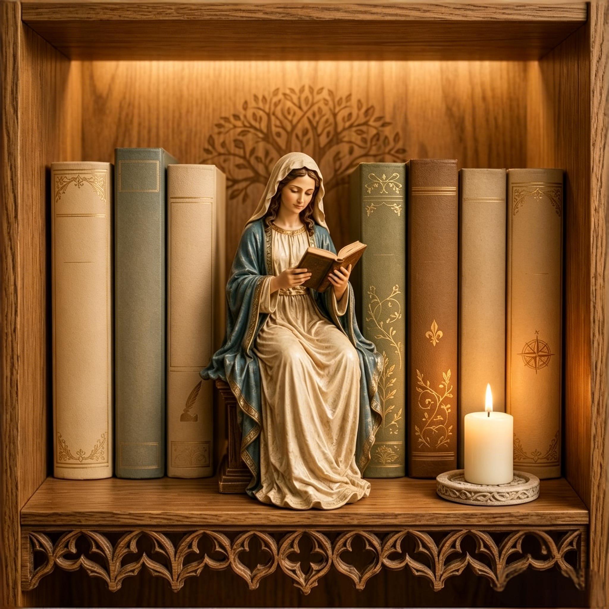 📖Virgin Mary & Jesus Reading Bookshelf Figure