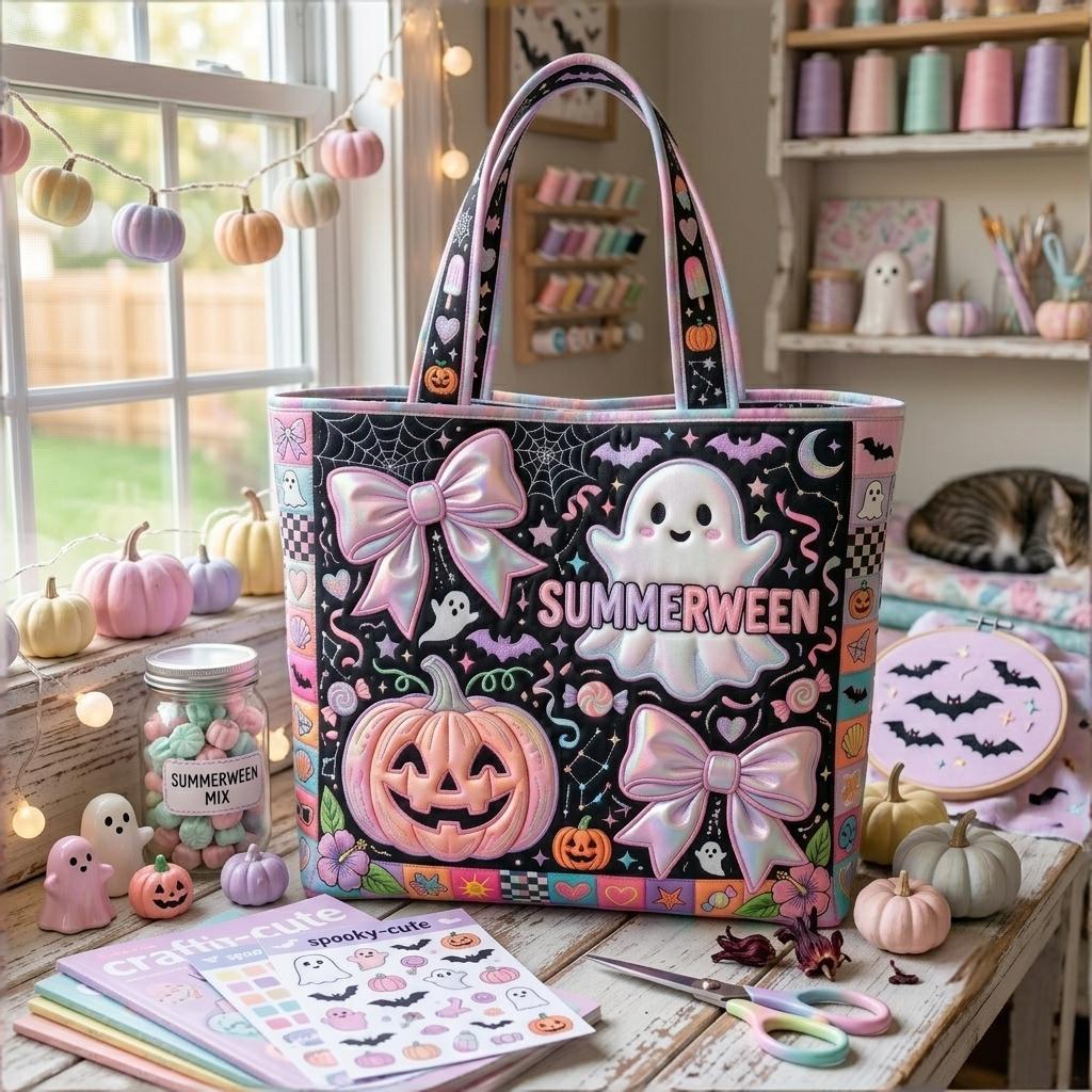 🎃🌴Summerween Ghost Beach Tote Bag