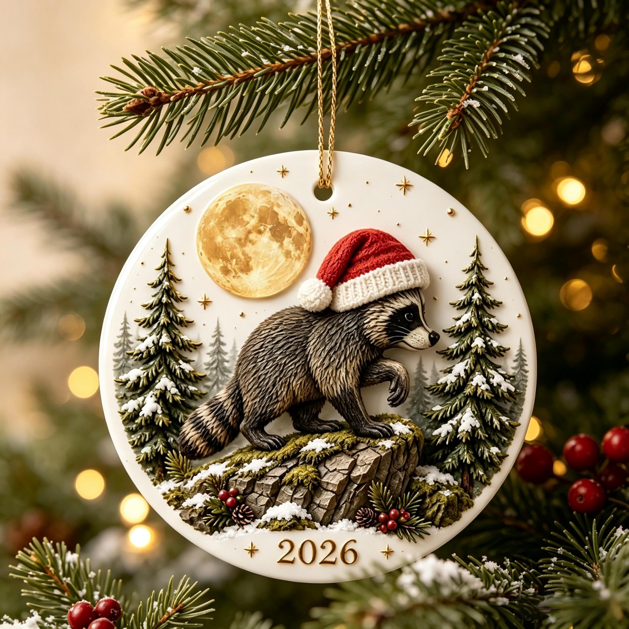 🎄🦝Adorable Christmas Raccoon Ornament - Trending 2026 Keepsake