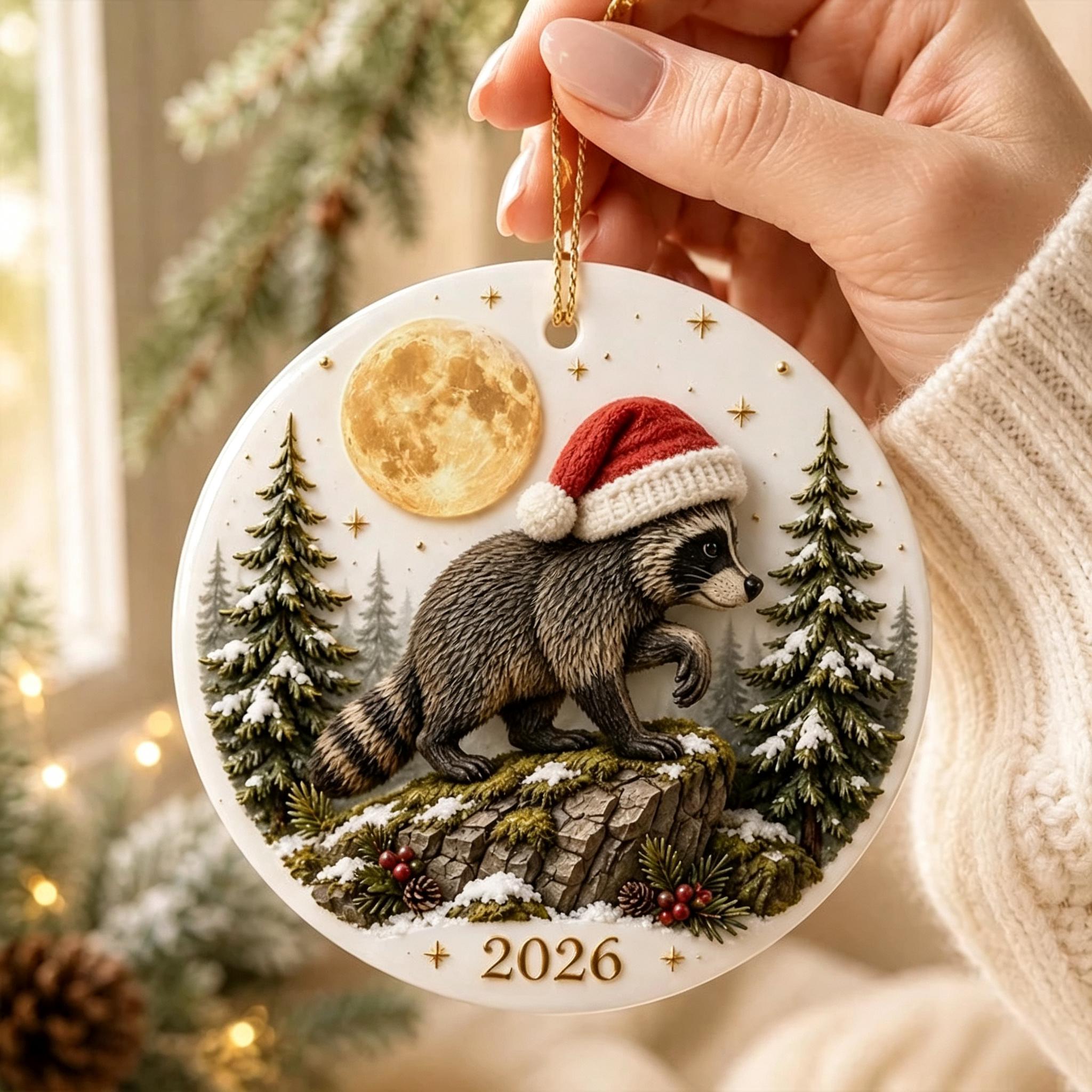 🎄🦝Adorable Christmas Raccoon Ornament - Trending 2026 Keepsake