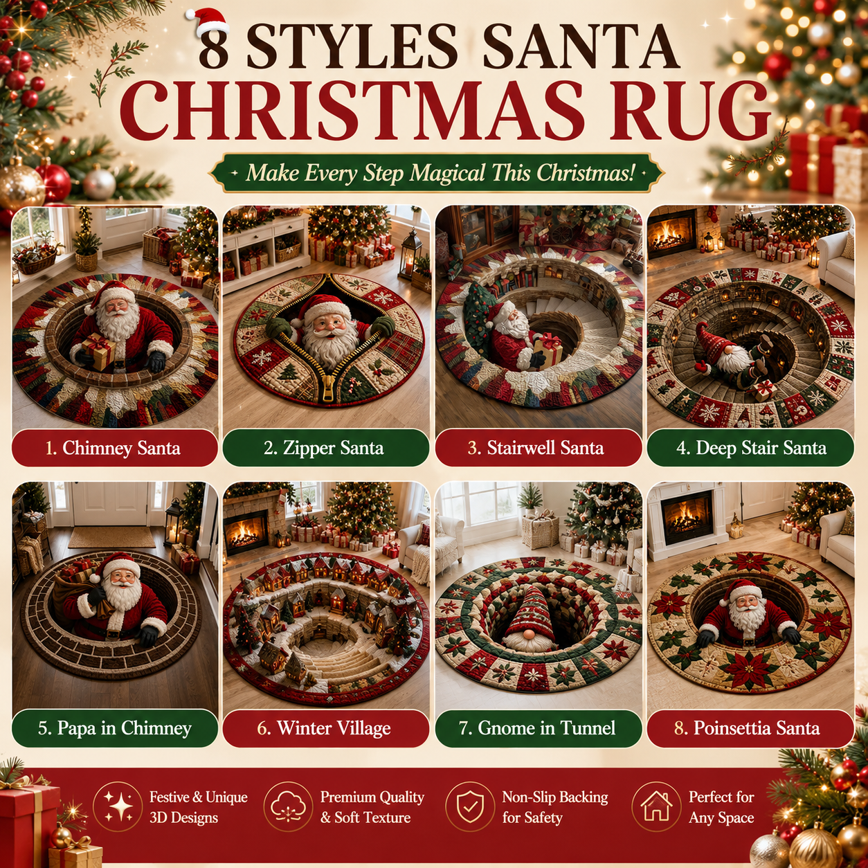 🎄 Christmas 3D Illusion Round Rug