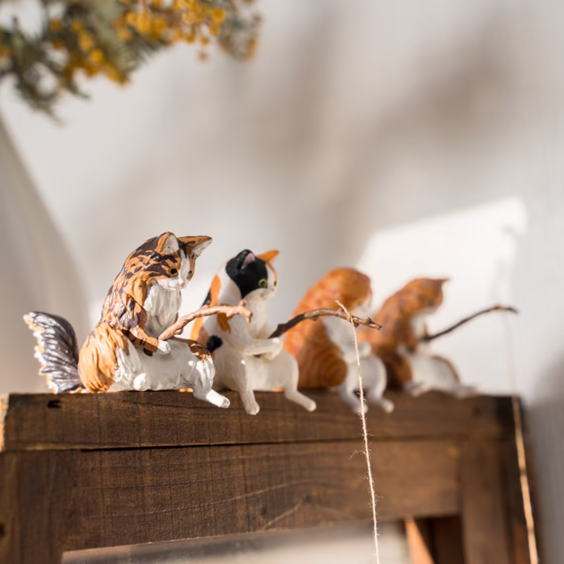 Miniature Cat Fishing Figurine😻