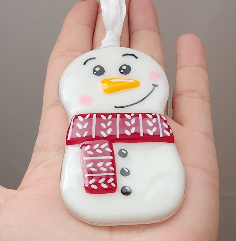 Christmas ornament, Christmas decoration, snowman, fusion glass, glass ornament. Snowman. image 5