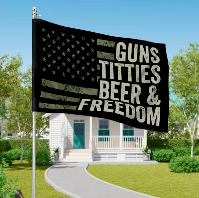 🎁Guns Titties Beer & Freedom - Funny Drinking USA Flag🍻