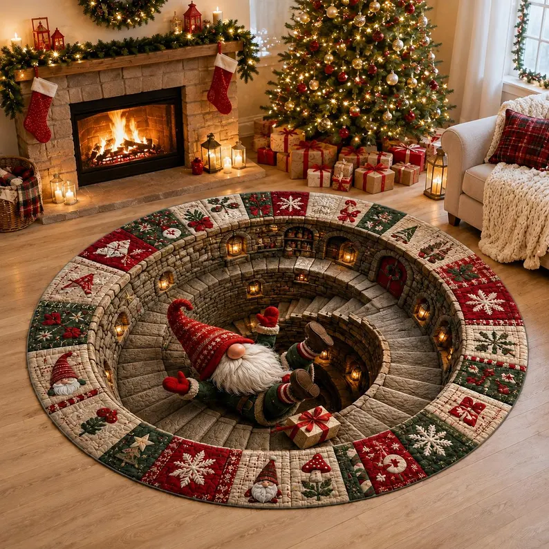 🎄 Christmas 3D Illusion Round Rug