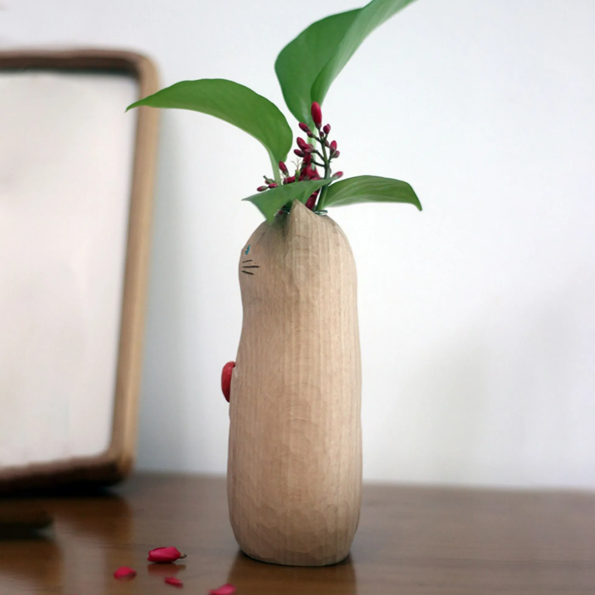 Handmade Wooden Cat Vase😻