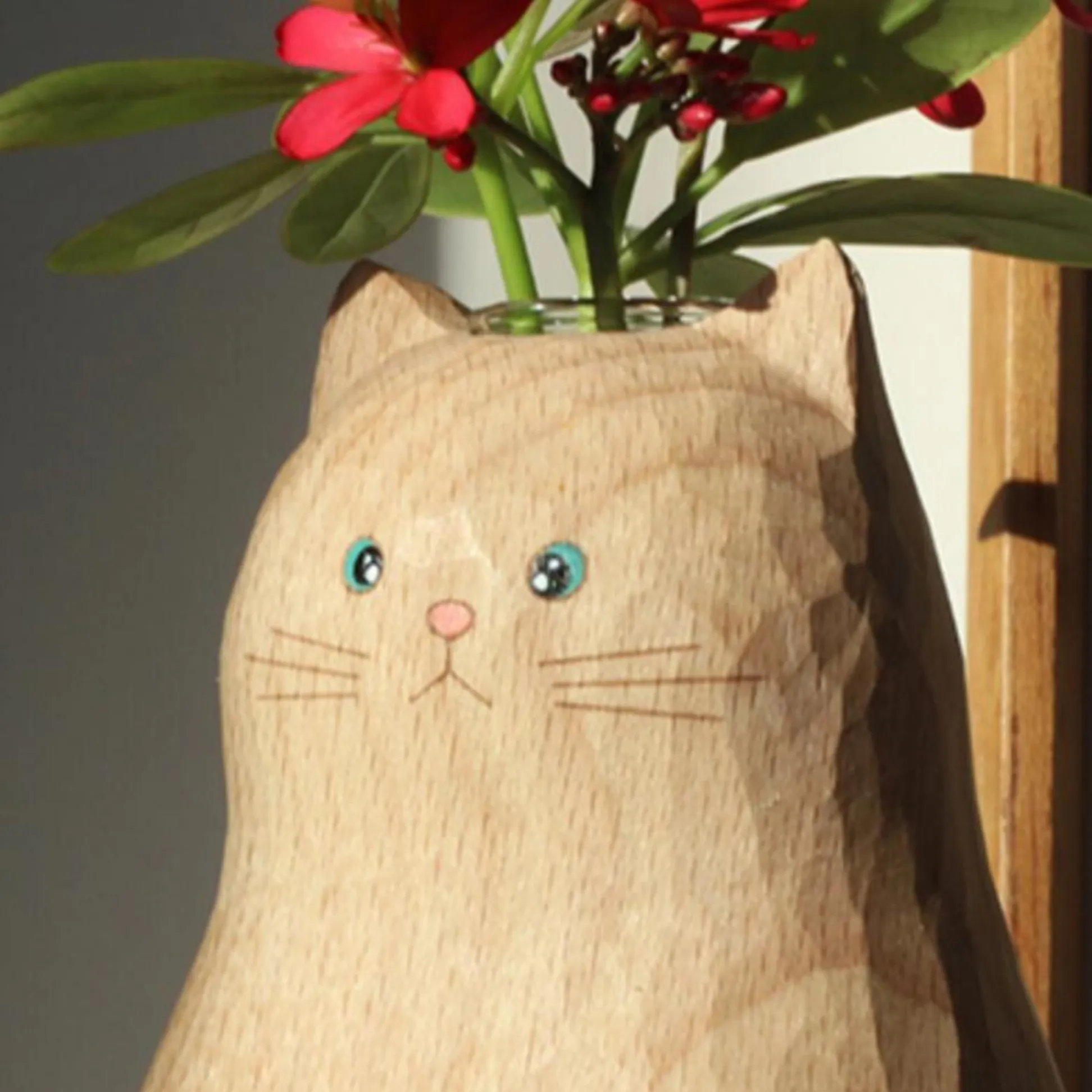 Handmade Wooden Cat Vase😻