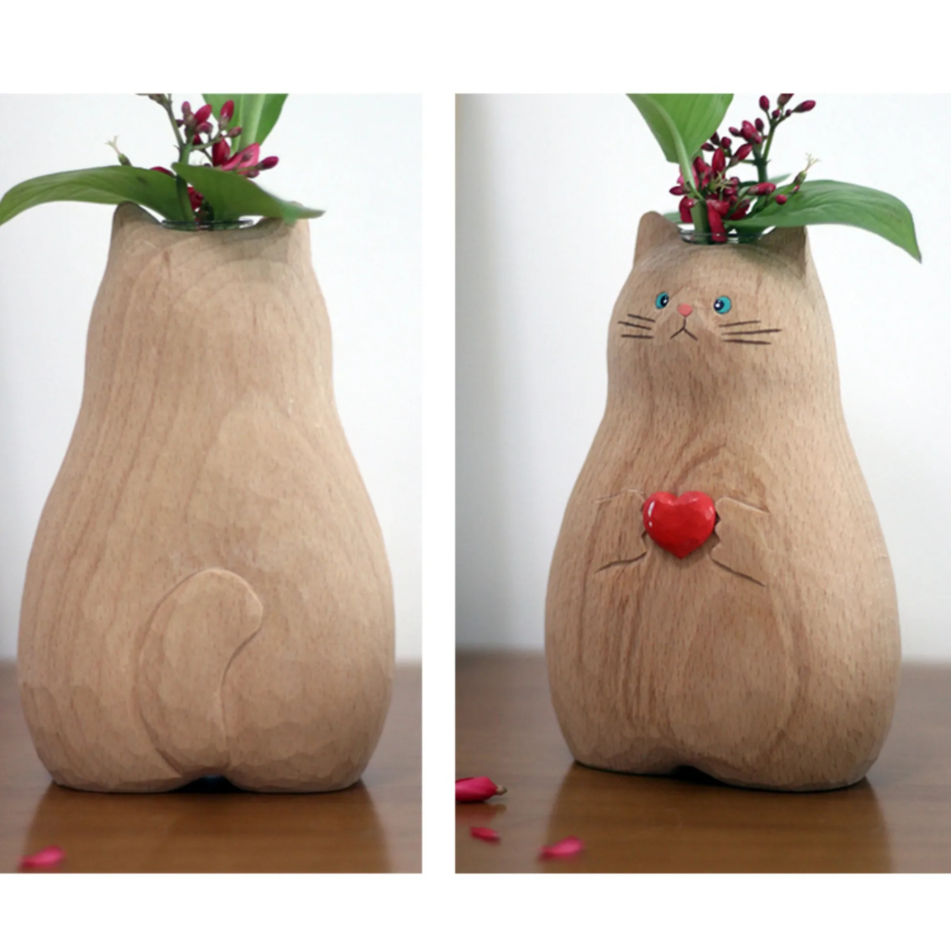 Handmade Wooden Cat Vase😻