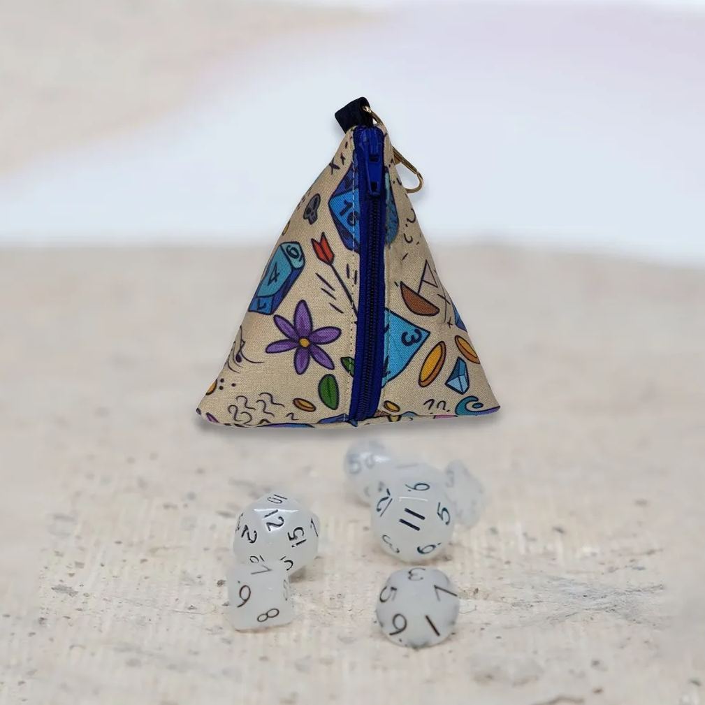 Mini Dice Set of 7  With Triangular D4 Dice Bag 