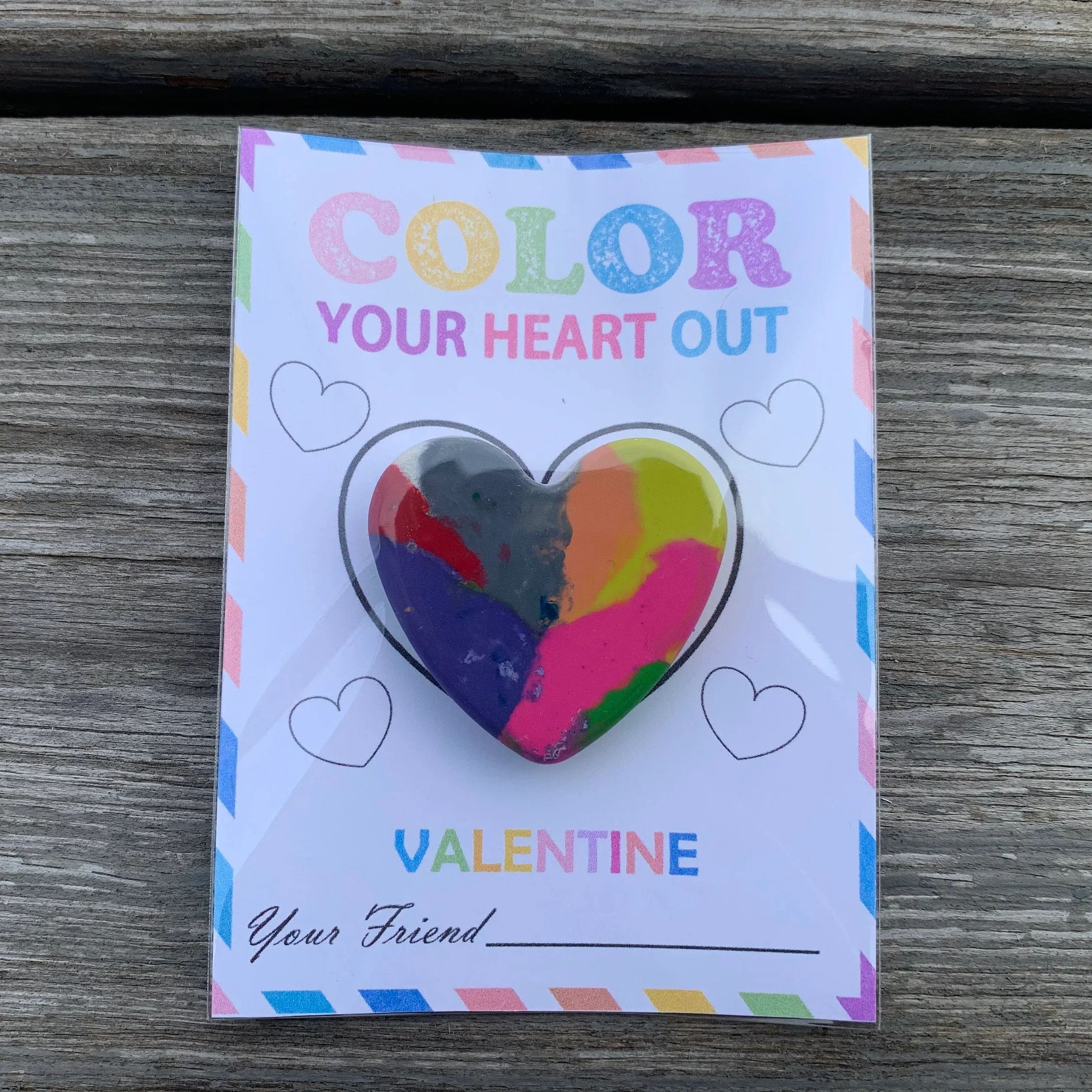Color Your Heart Out Valentine Heart Shaped Crayon with Card