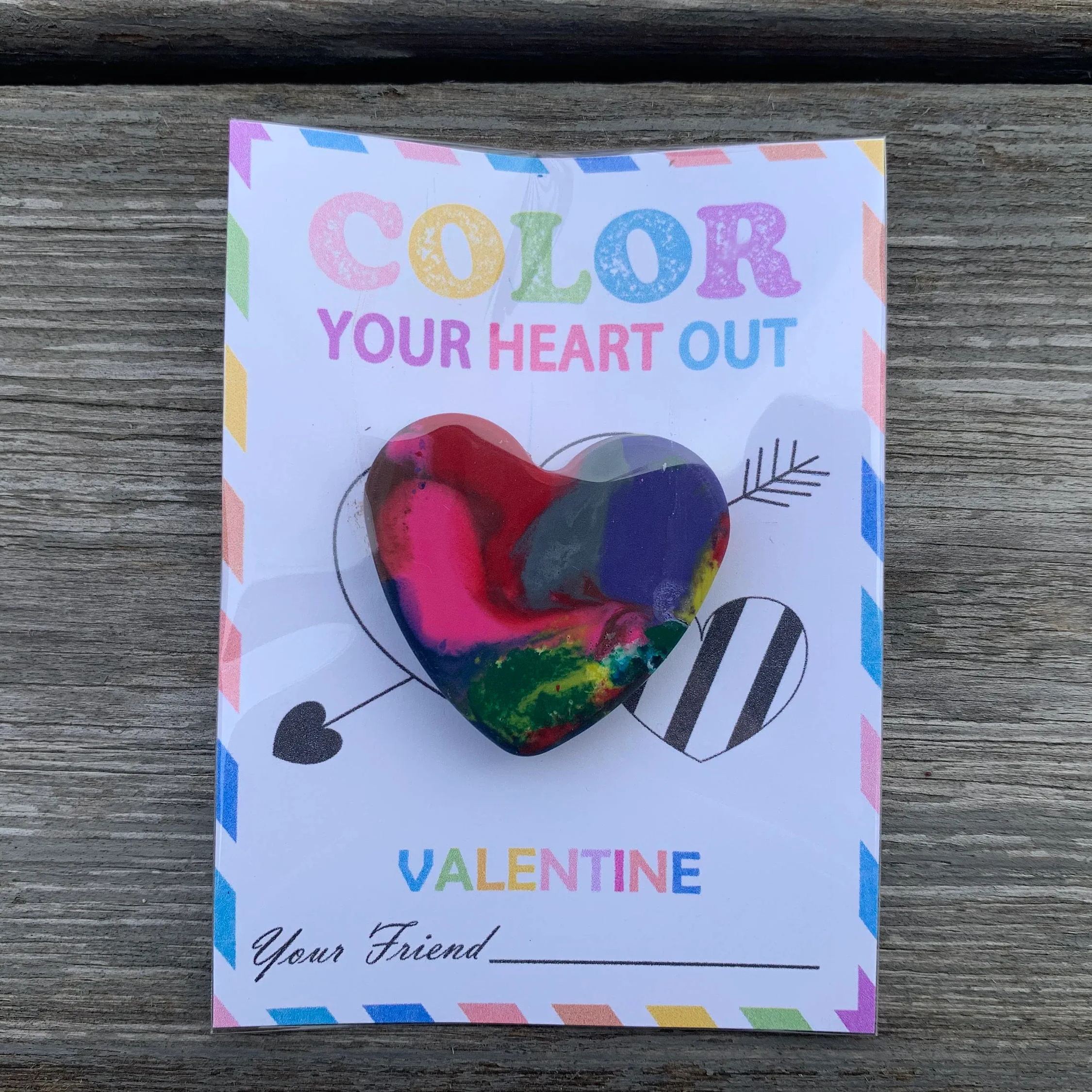 Color Your Heart Out Valentine Heart Shaped Crayon with Card