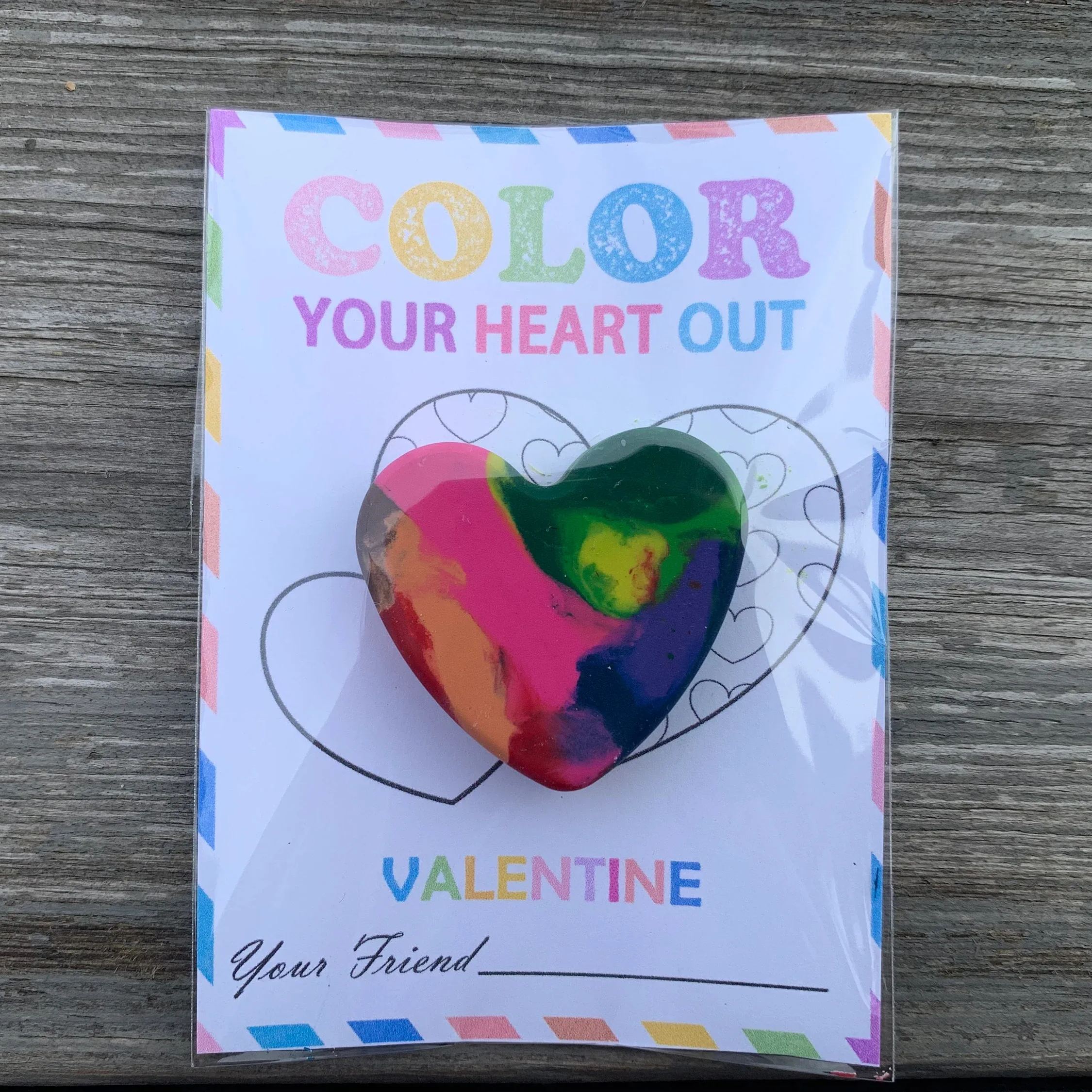 Color Your Heart Out Valentine Heart Shaped Crayon with Card