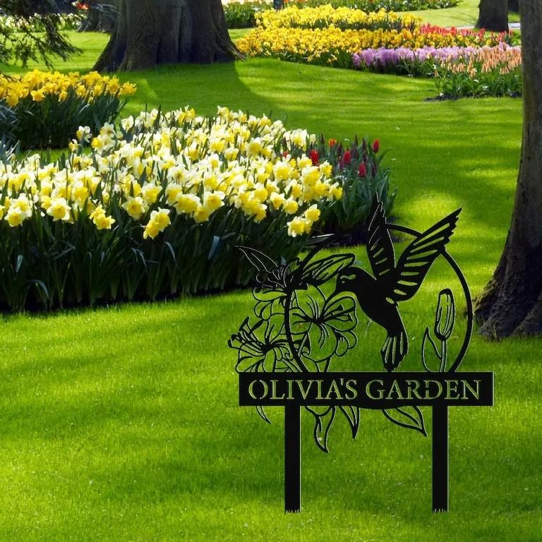 Hummingbird Metal Garden Decorative Sign