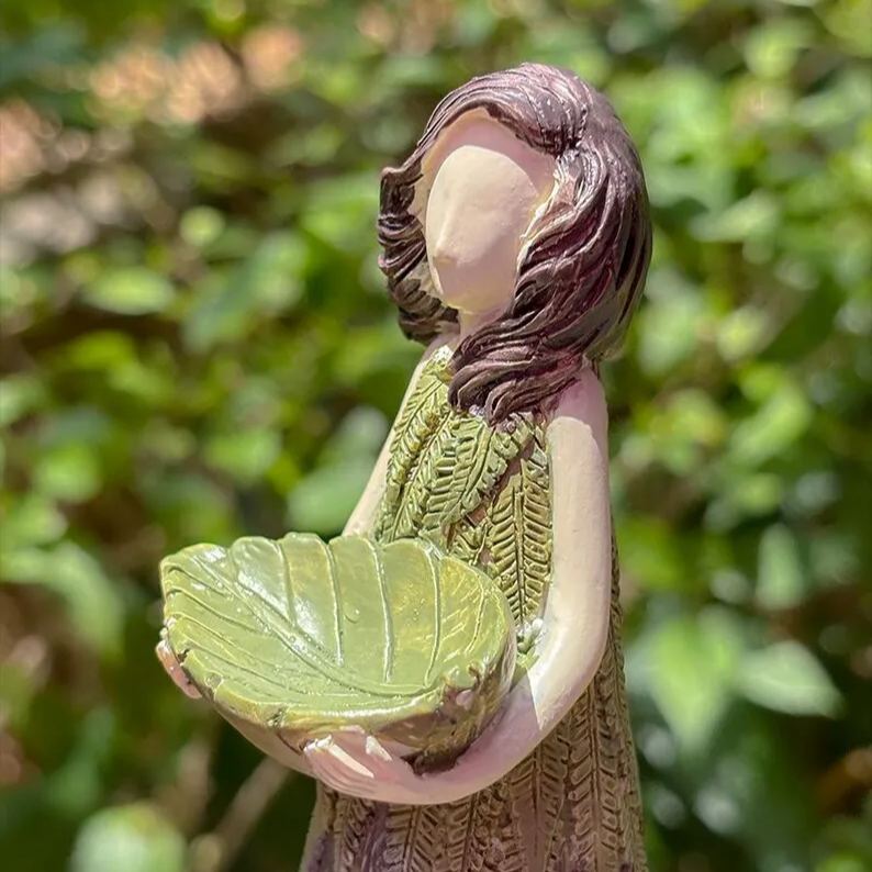 Garden Girl Sculpture: Bee & Butterfly Water Feeder