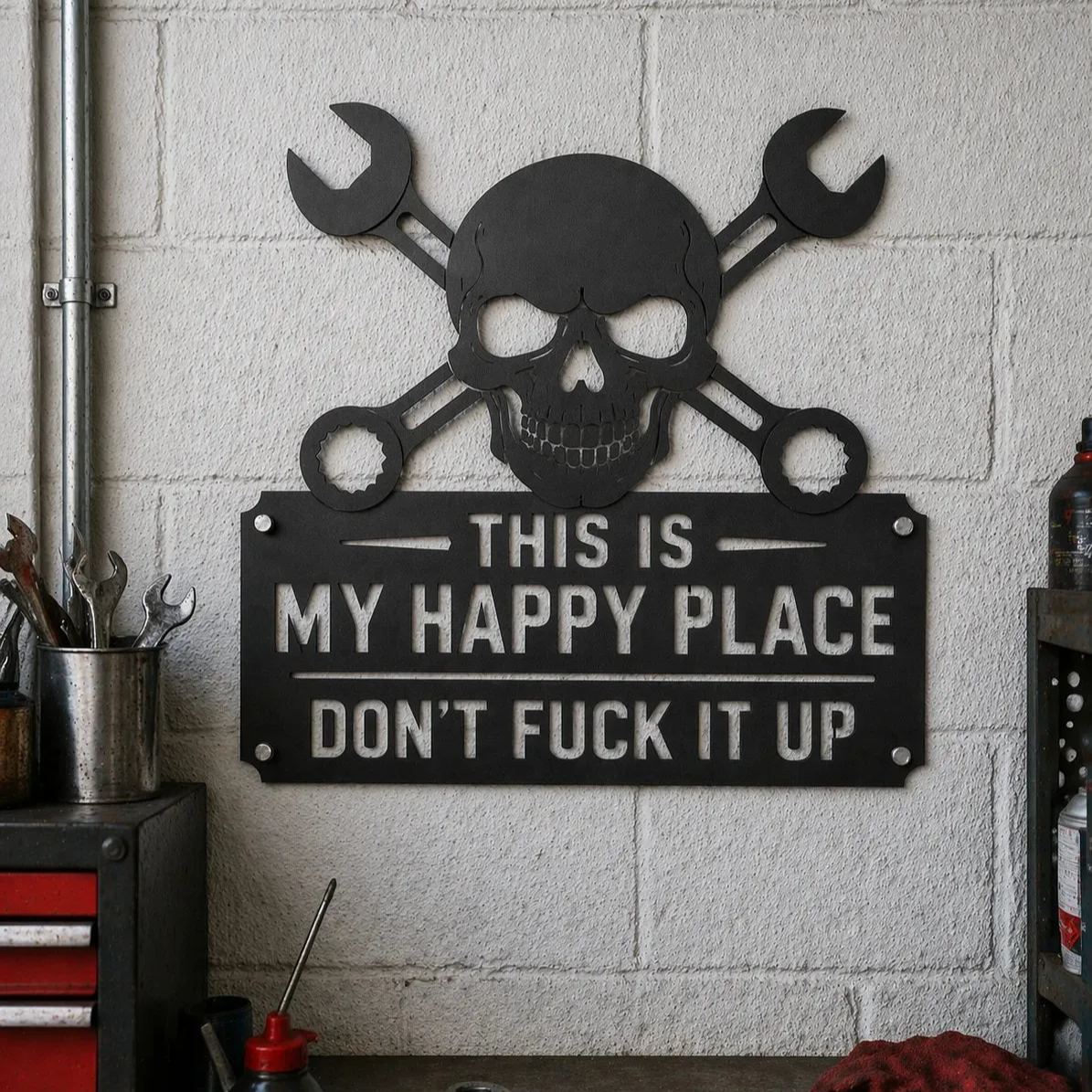 💀🔧"This Is My Happy Place"Metal Wall Art Sign
