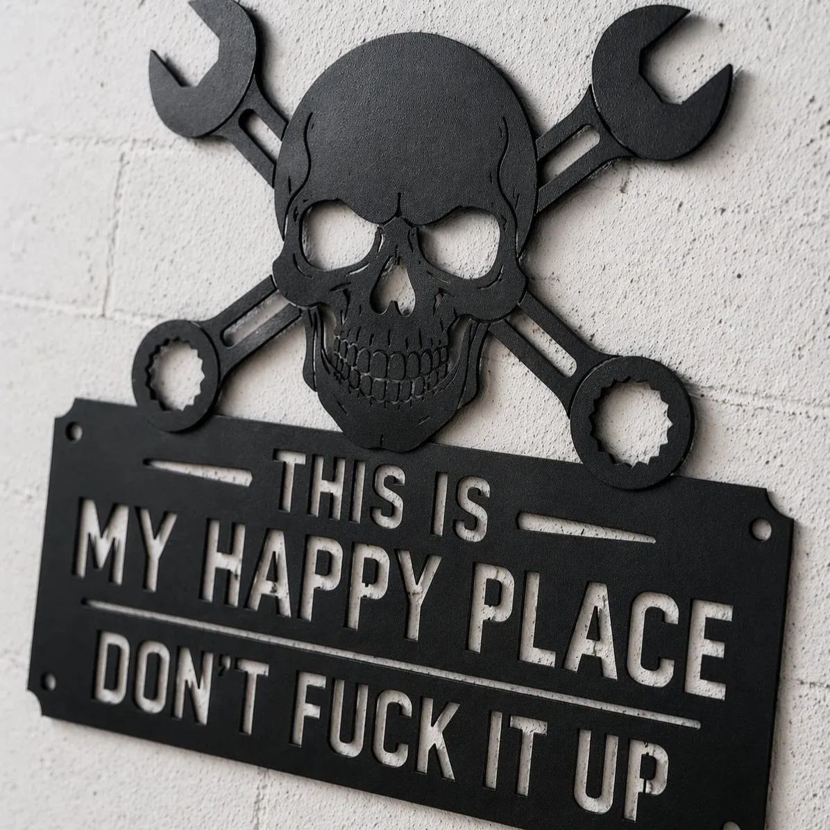 💀🔧"This Is My Happy Place"Metal Wall Art Sign