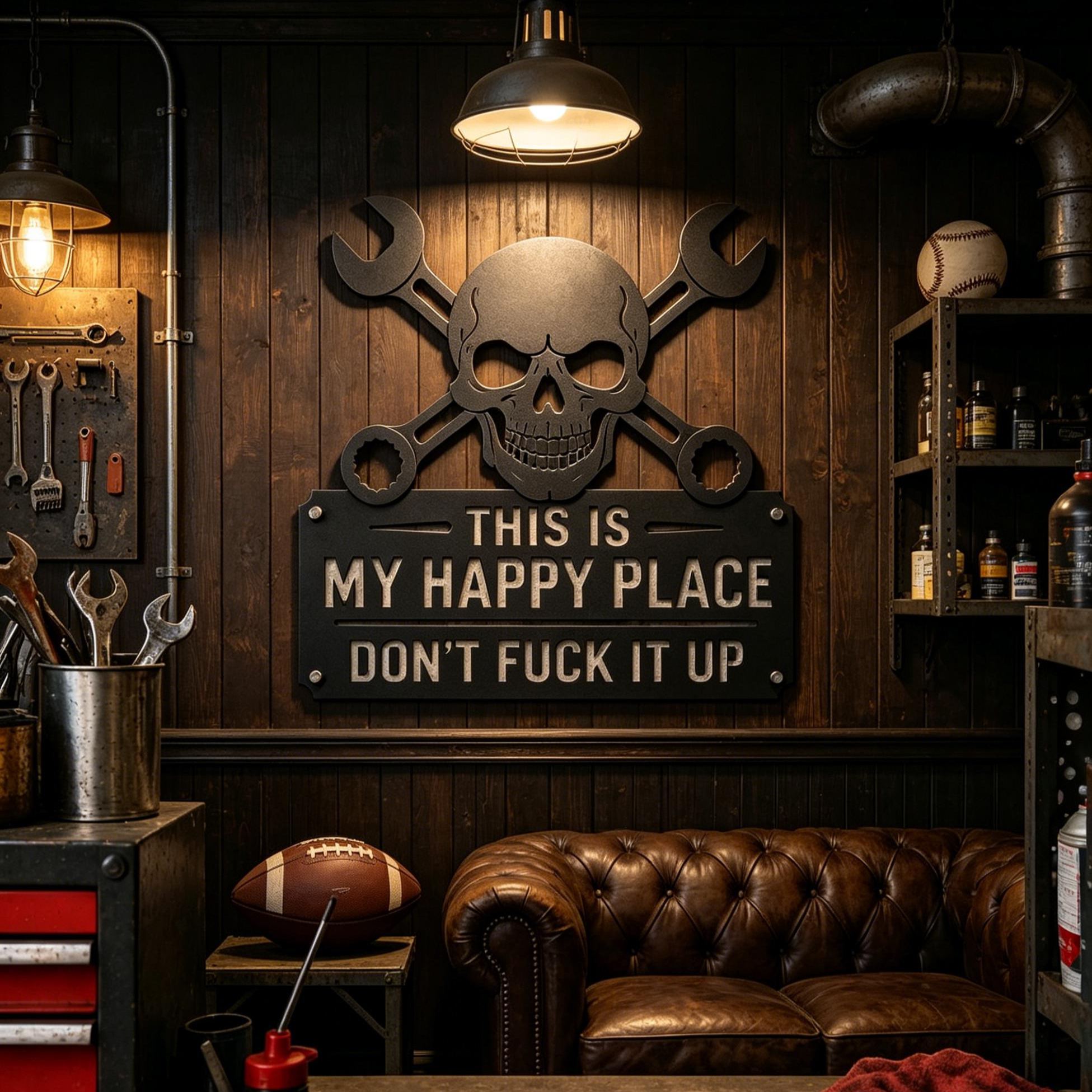 💀🔧"This Is My Happy Place"Metal Wall Art Sign
