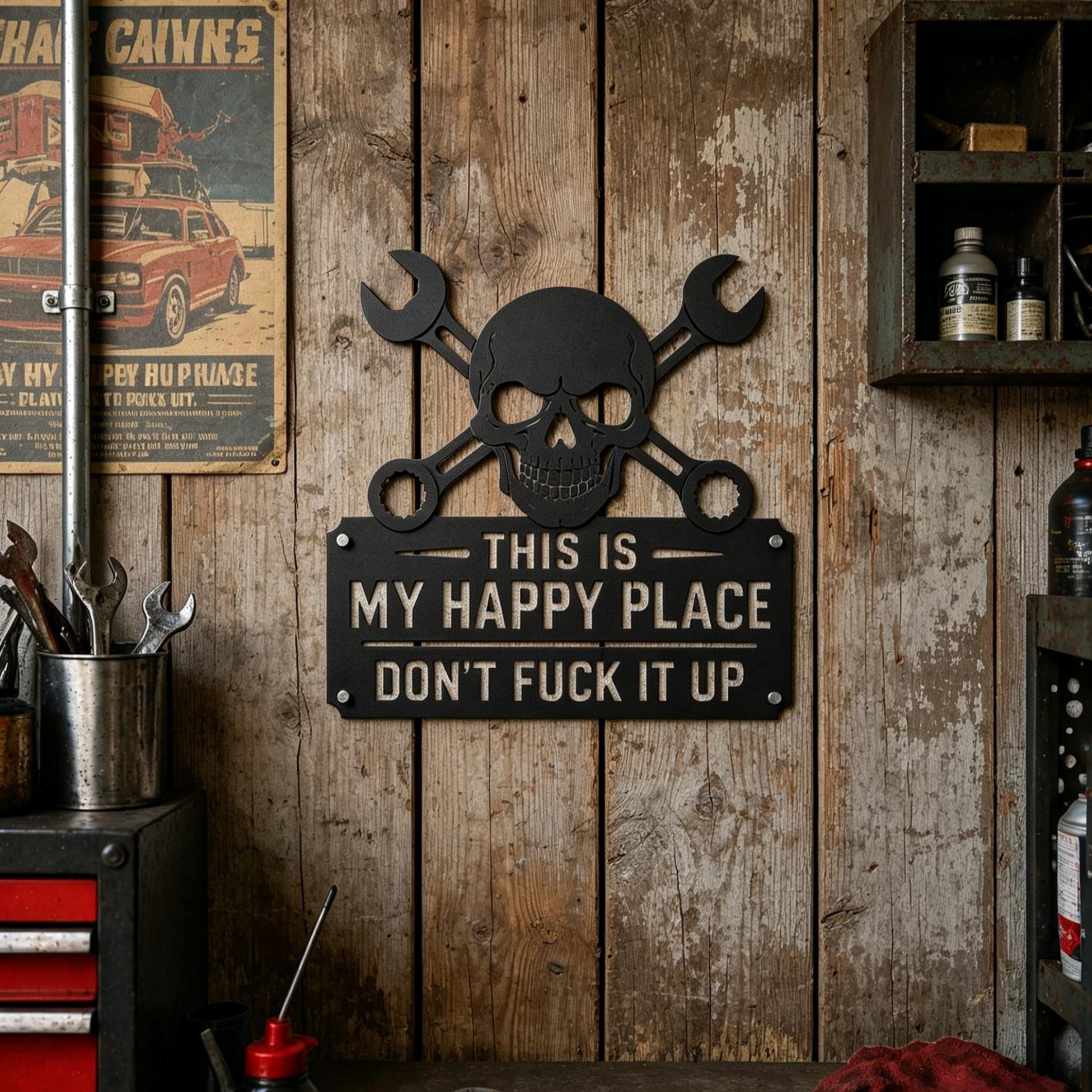 💀🔧"This Is My Happy Place"Metal Wall Art Sign
