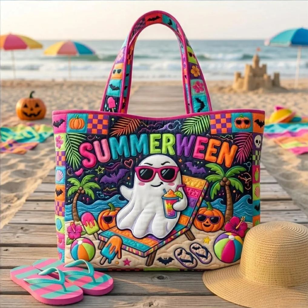 🎃🌴Summerween Ghost Beach Tote Bag