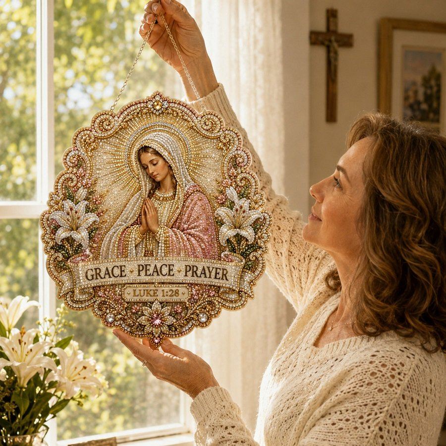 ✝️💐Cross, Flowers & Peace Dove Diamond Art Hanging Ornament Kit