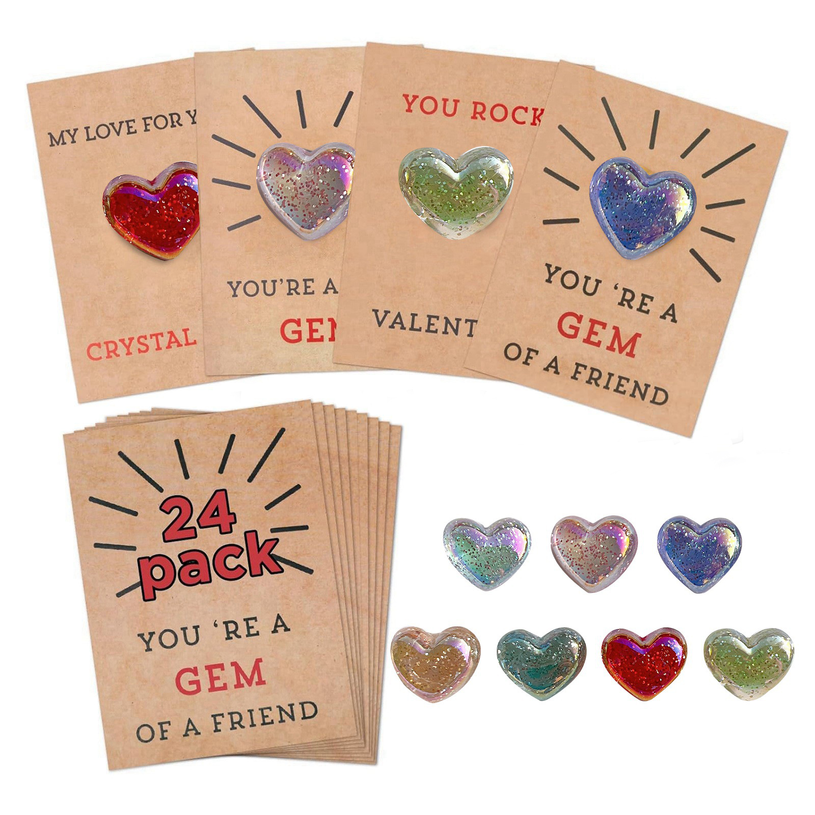💓24 Packs Valentines Cards with Heart-Valentines Day Gifts for Kids