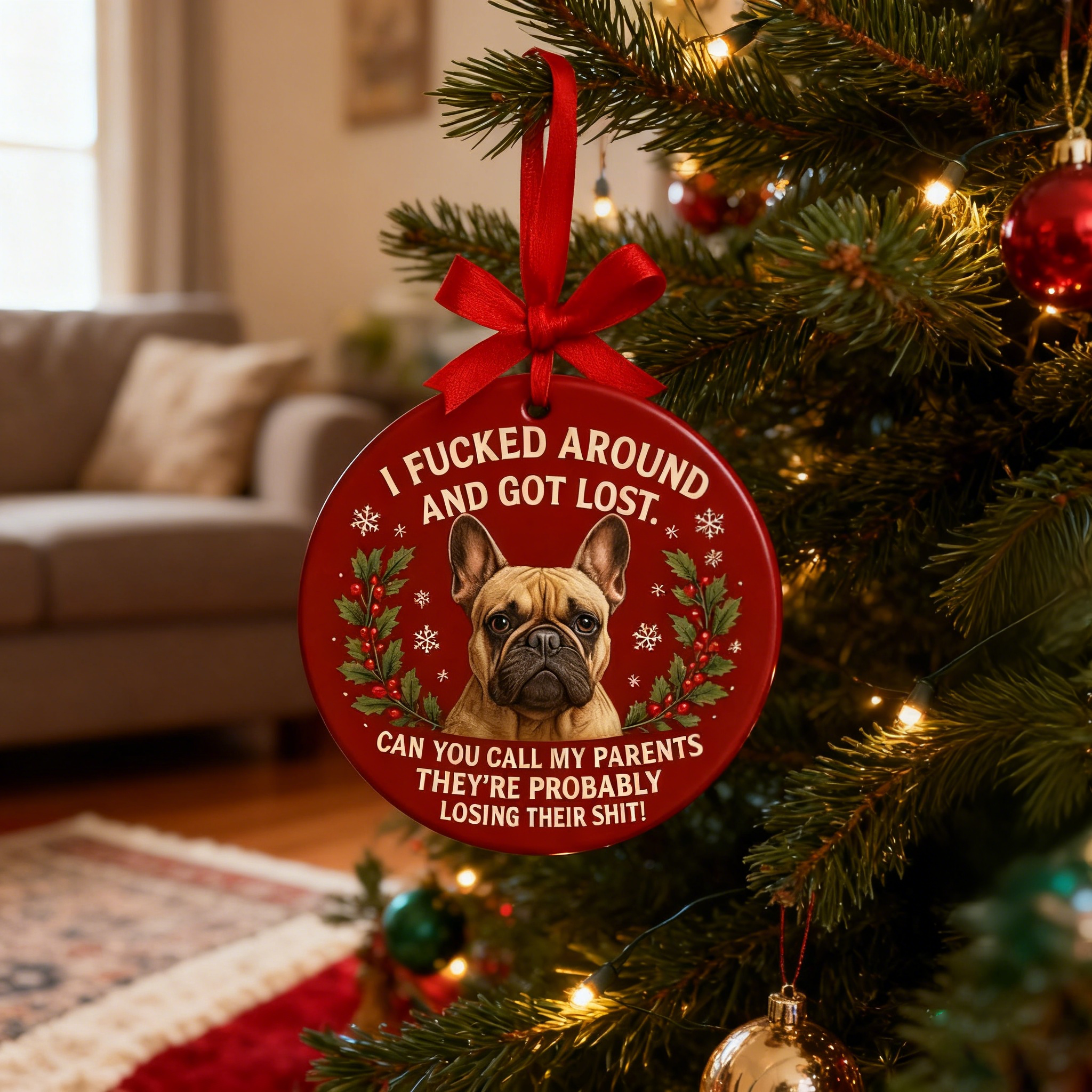Funny French Bulldog Christmas Ornament
