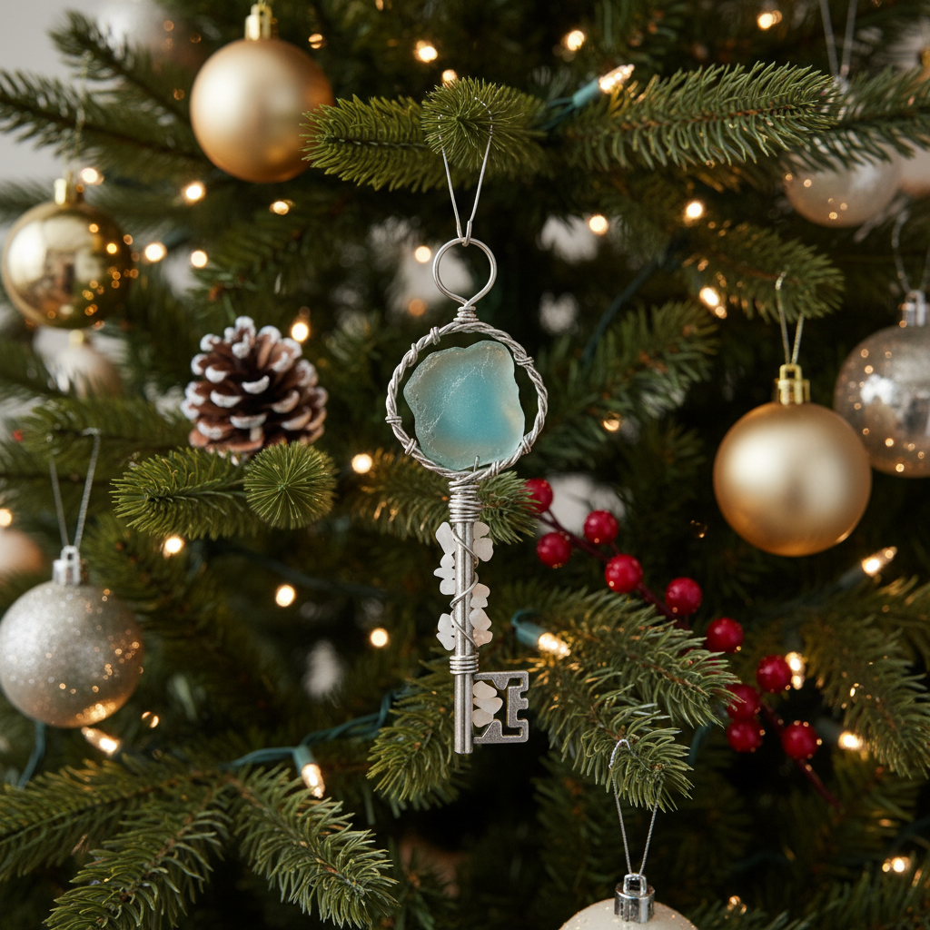 Sea Glass Key Ornament - "Home Sweet Home"