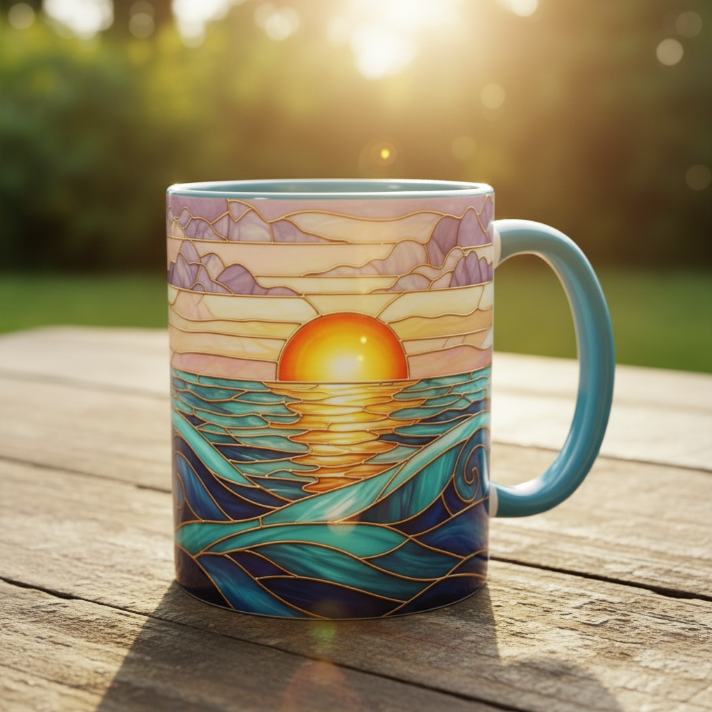 🌄 Stained Glass Sunset Mountain Mug