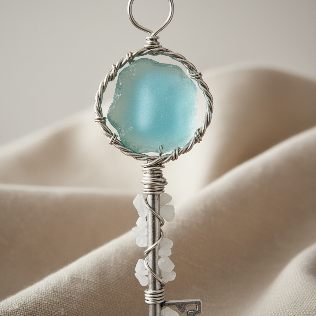 Sea Glass Key Ornament - "Home Sweet Home"