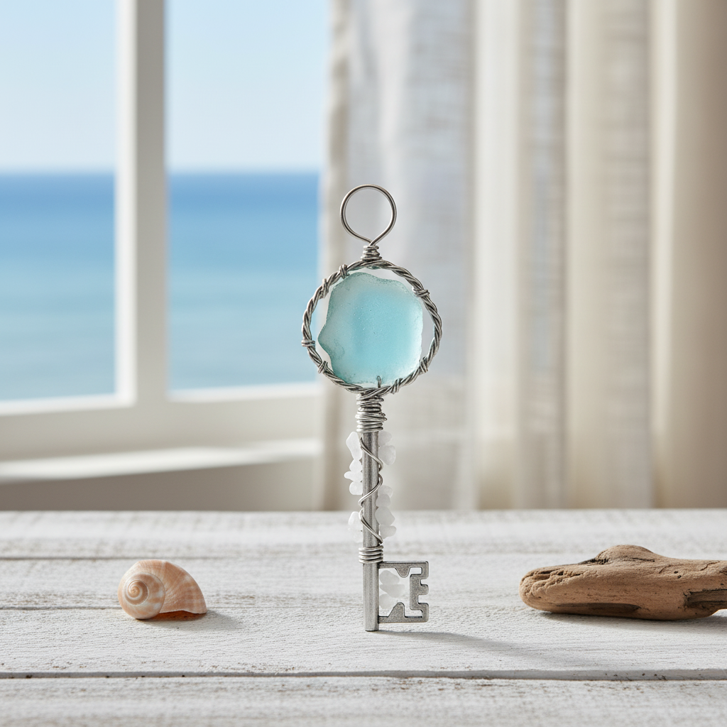 Sea Glass Key Ornament - "Home Sweet Home"