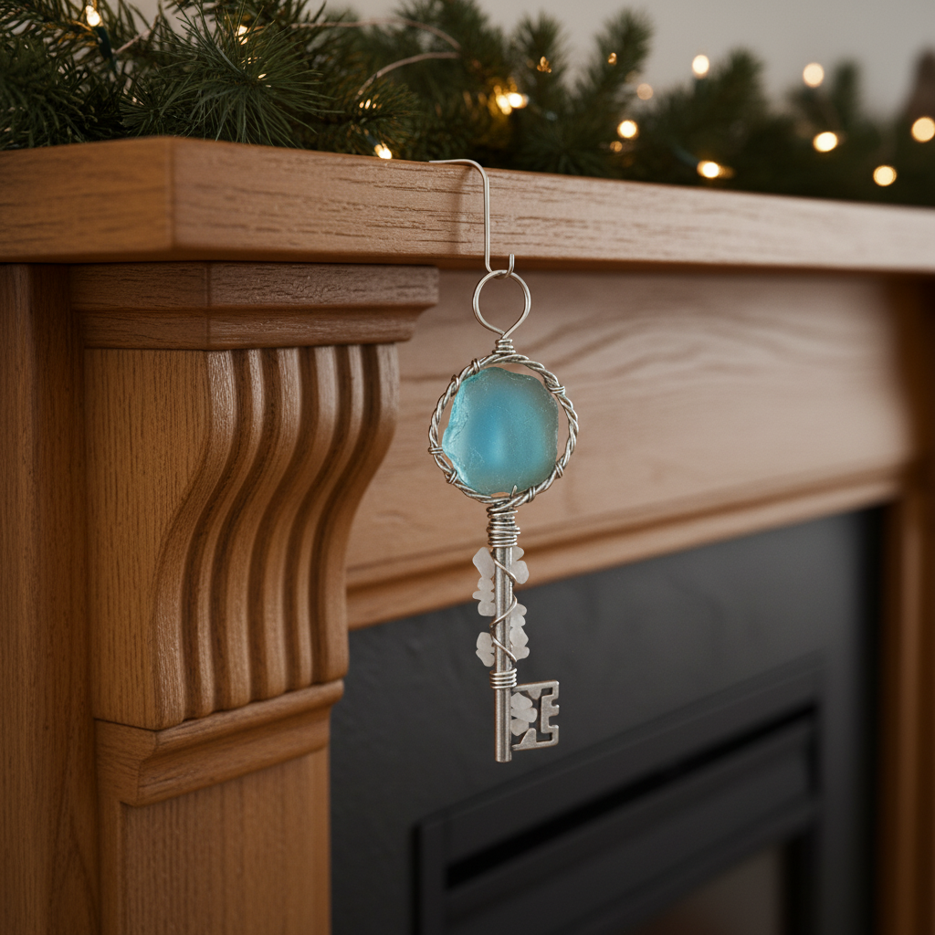 Sea Glass Key Ornament - "Home Sweet Home"