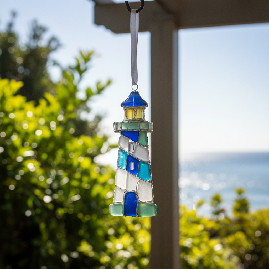 Sea Glass Lighthouse Ornament