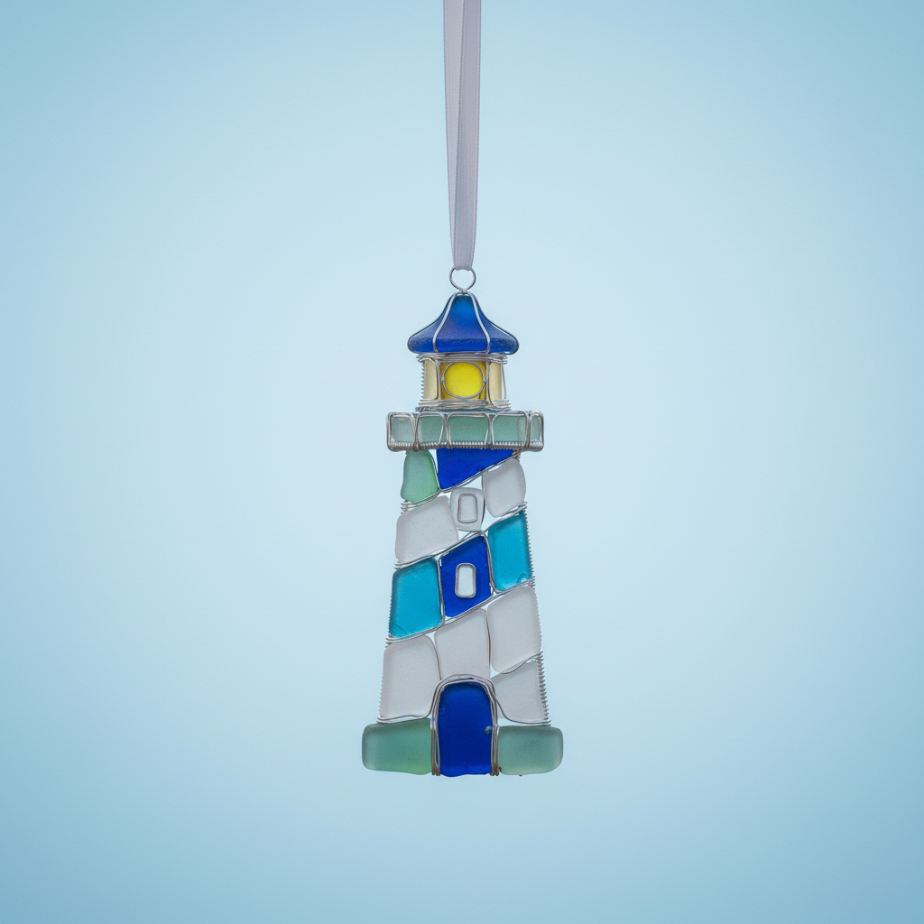 Sea Glass Lighthouse Ornament