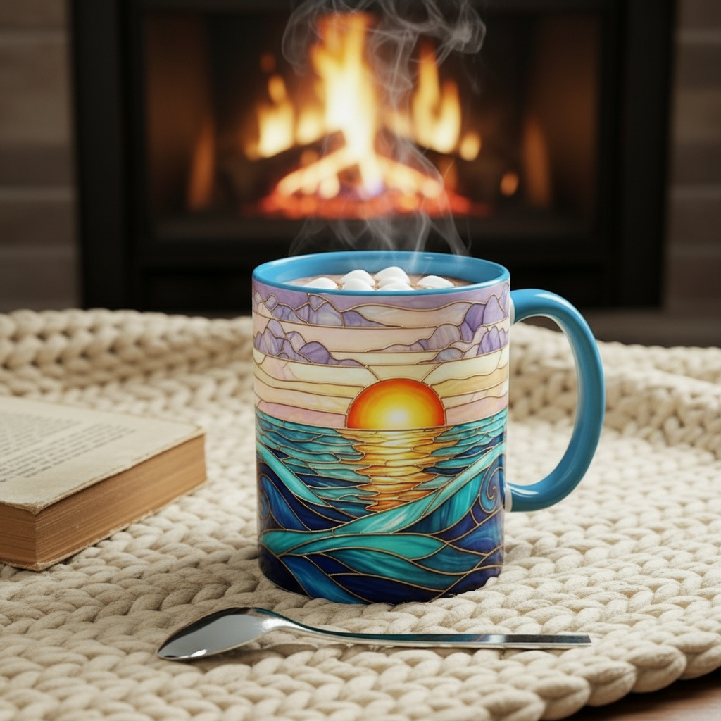🌄 Stained Glass Sunset Mountain Mug