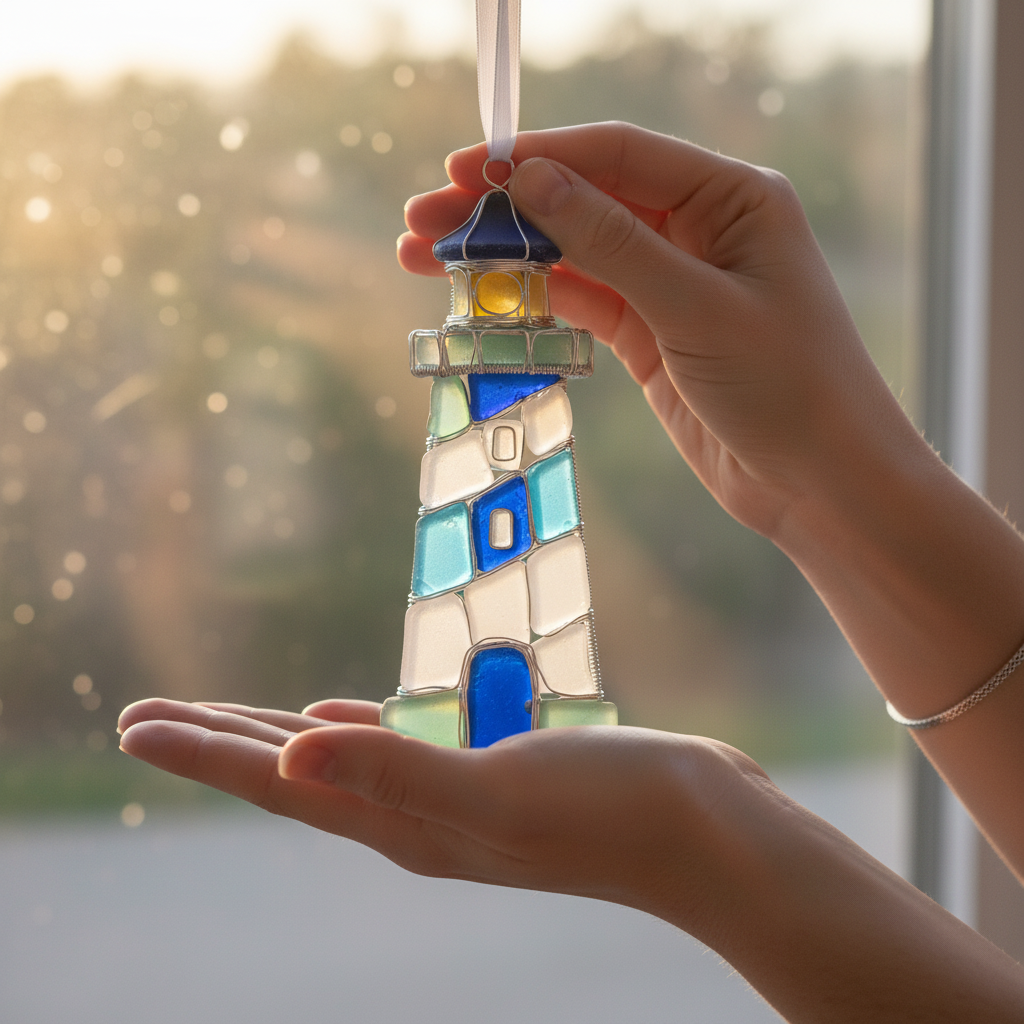 Sea Glass Lighthouse Ornament