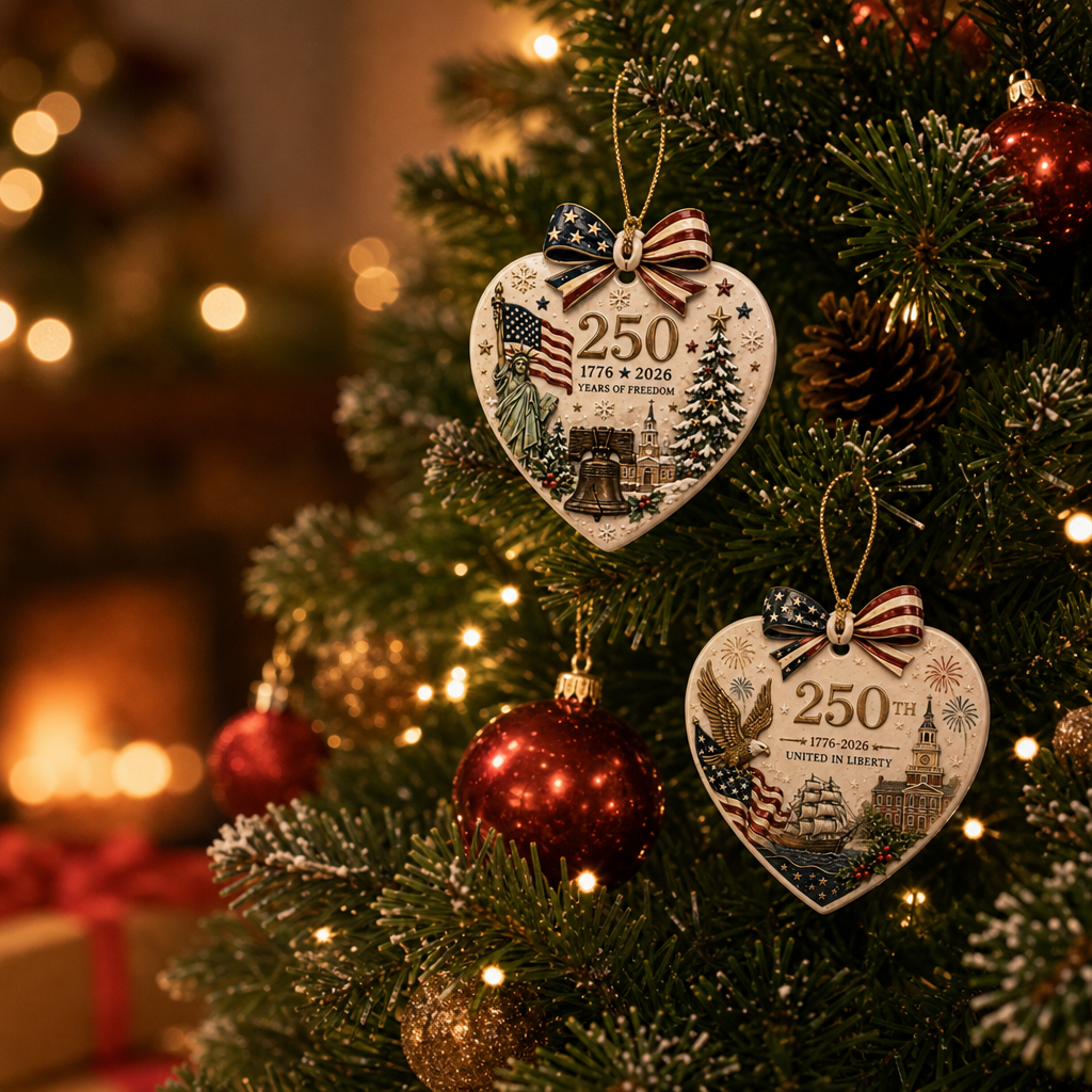 🎄 250th Anniversary of America × Christmas Ceramic Ornament