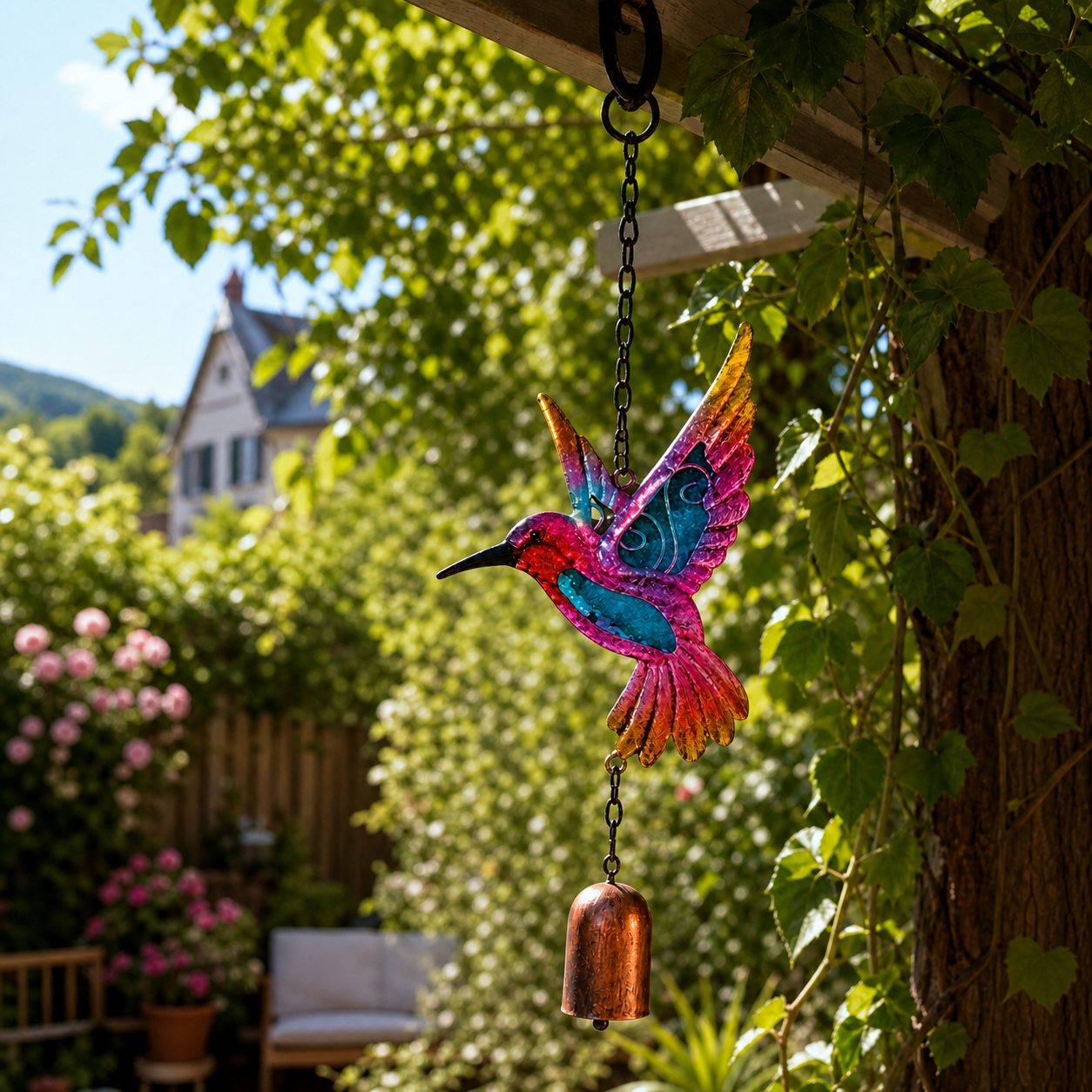 🌈 Stained Glass Hummingbird Wind Chime