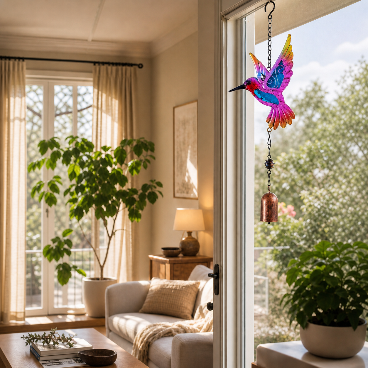 🌈 Stained Glass Hummingbird Wind Chime