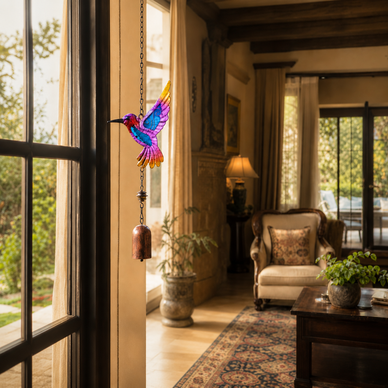🌈 Stained Glass Hummingbird Wind Chime
