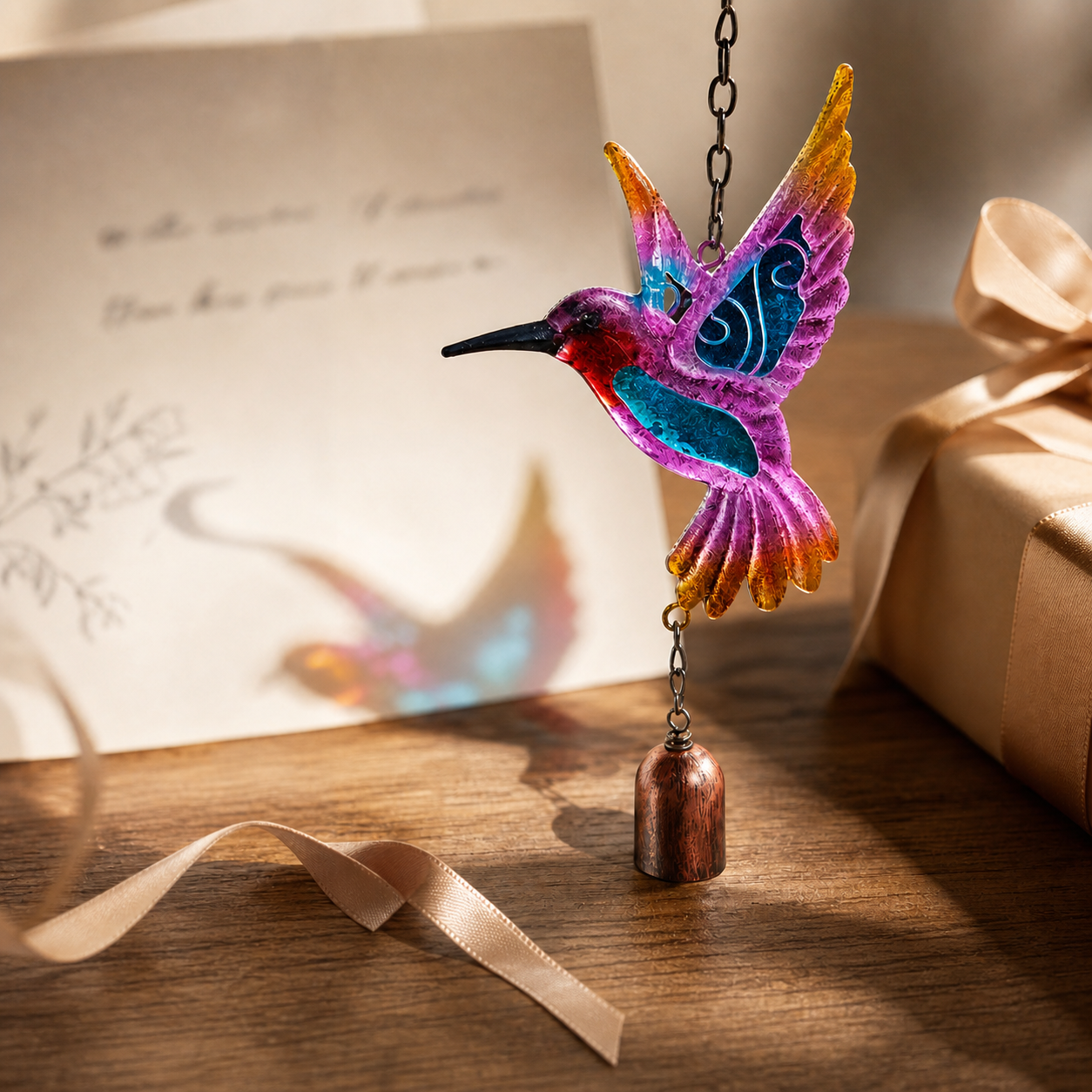 🌈 Stained Glass Hummingbird Wind Chime