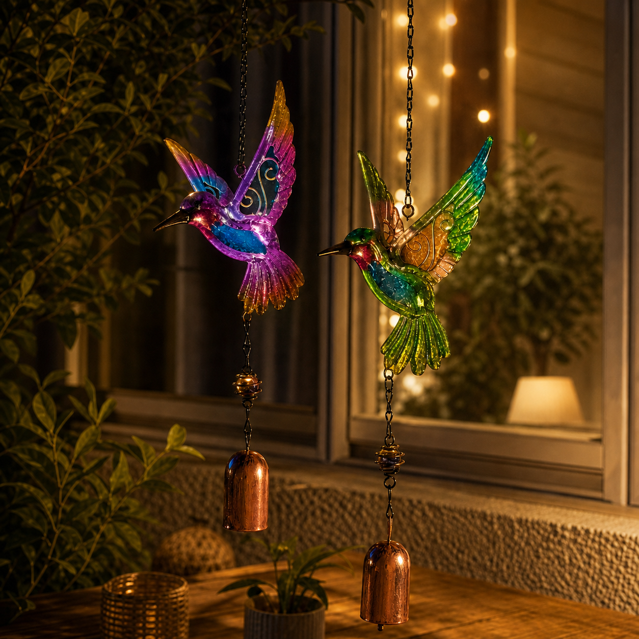 🌈 Stained Glass Hummingbird Wind Chime